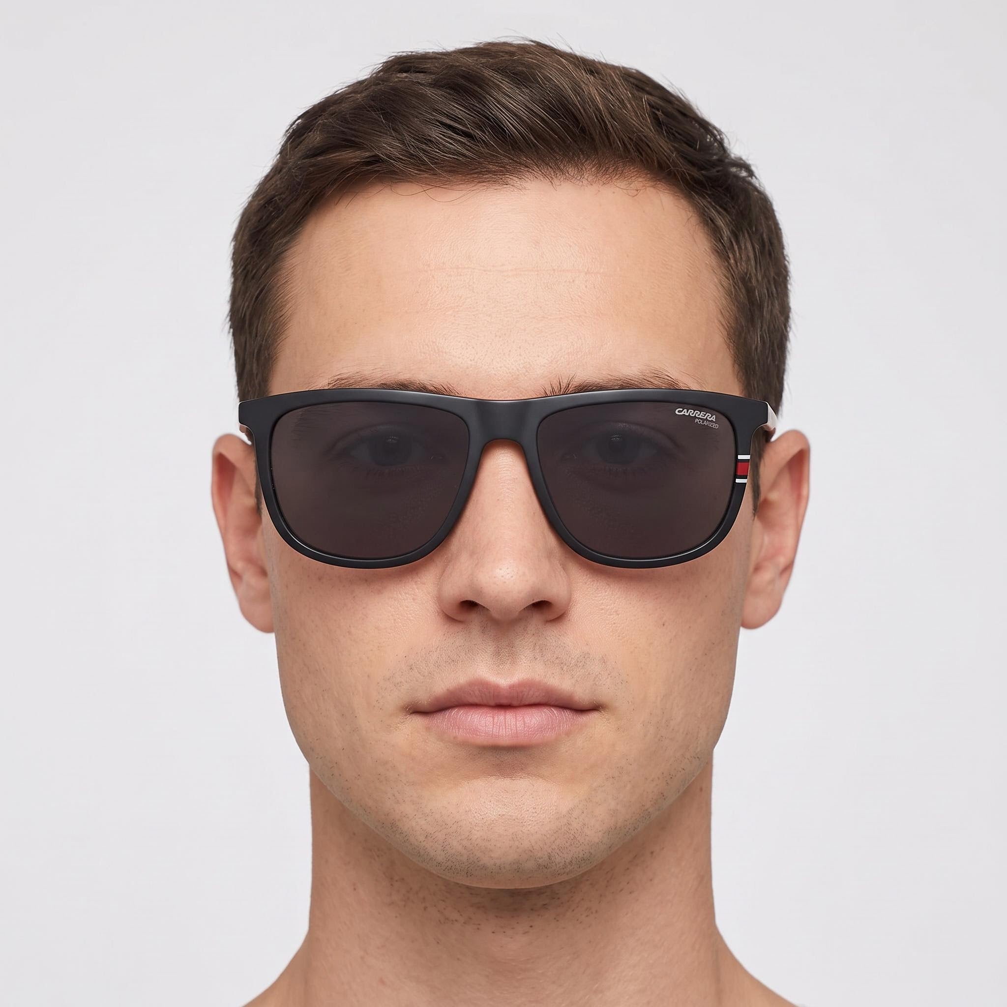 Carrera 218/S Unisex Rectangular Sunglasses, Black Plastic Frame, Grey Polarized Lenses, 58mm, Photo 5