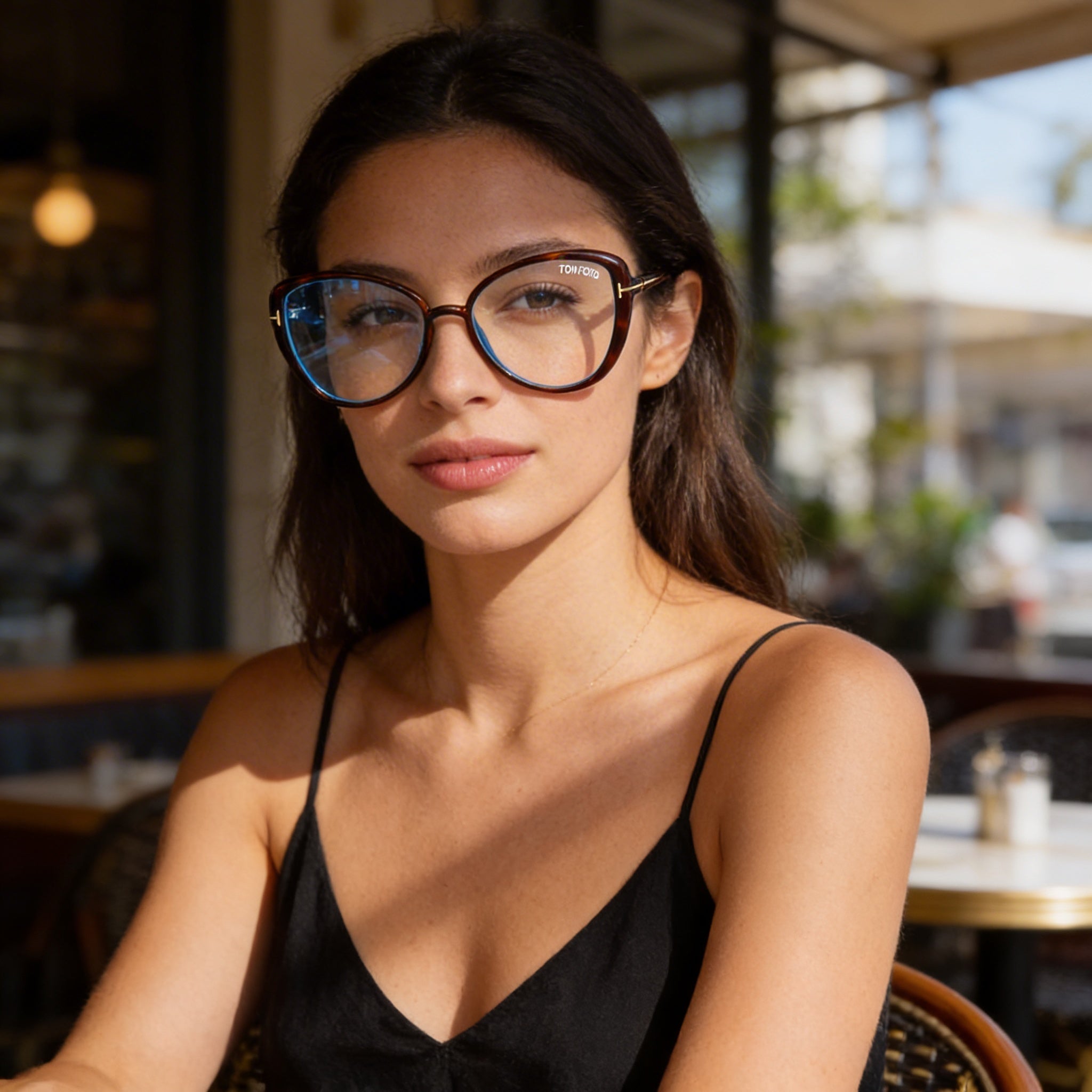 Tom Ford Women's FT5907-B Butterfly Havana Full-Rim Plastic Blue Light Block Eyeglasses 55mm Lens Width, Photo 5