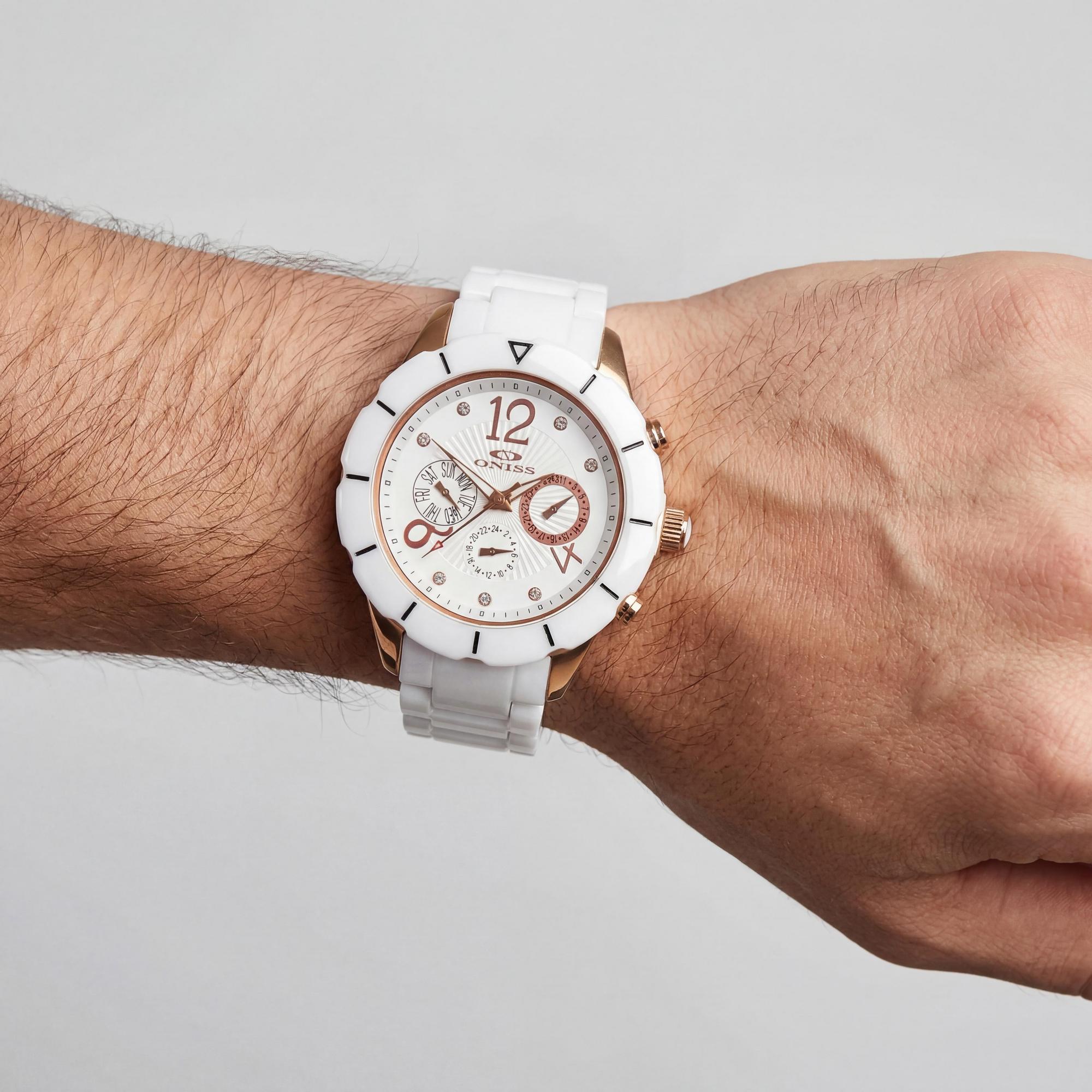 Reloj de cuarzo Oniss ARUBA ON7200 para hombre, esfera blanca, acero inoxidable y cerámica., Photo 3