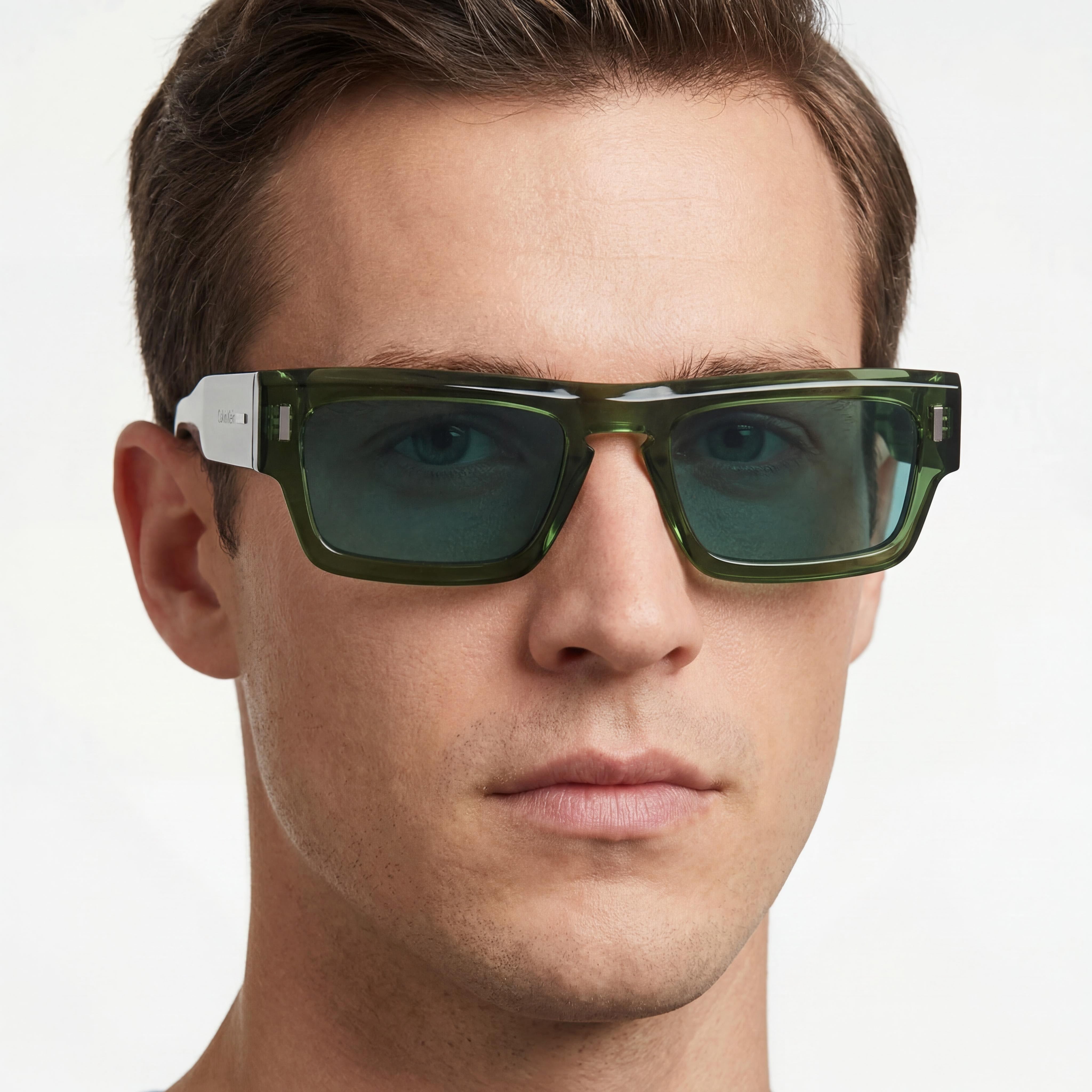 Calvin Klein Ck24532s Men's Khaki Plastic Frame Sunglasses, Solid Petrol Lenses, UV Protection, 54mm, Photo 5
