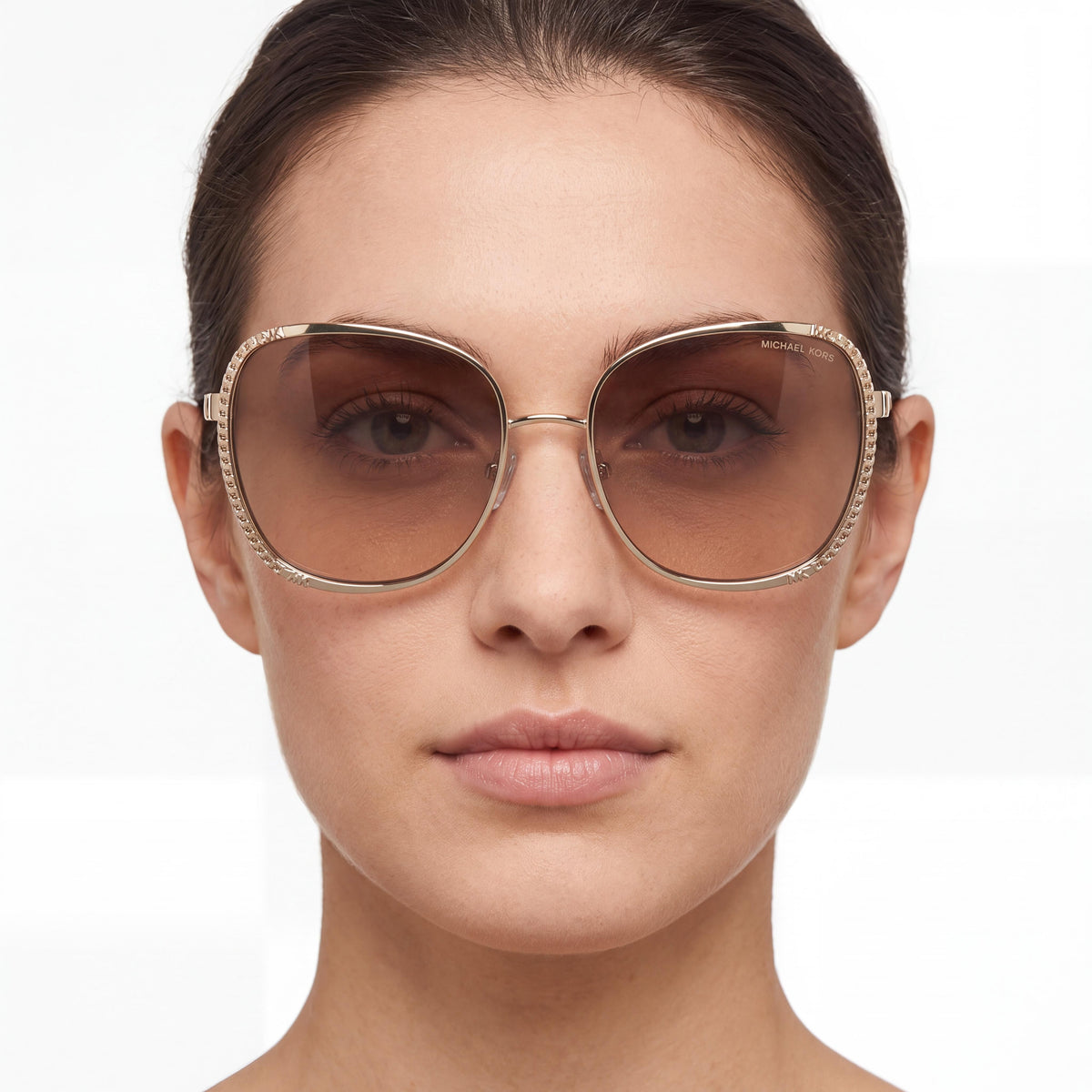 Michael Kors Amsterdam 1090 Women's Butterfly Plastic UV Protection Sunglasses, Light Gold Silver Khaki Flash, 59mm, Photo 4