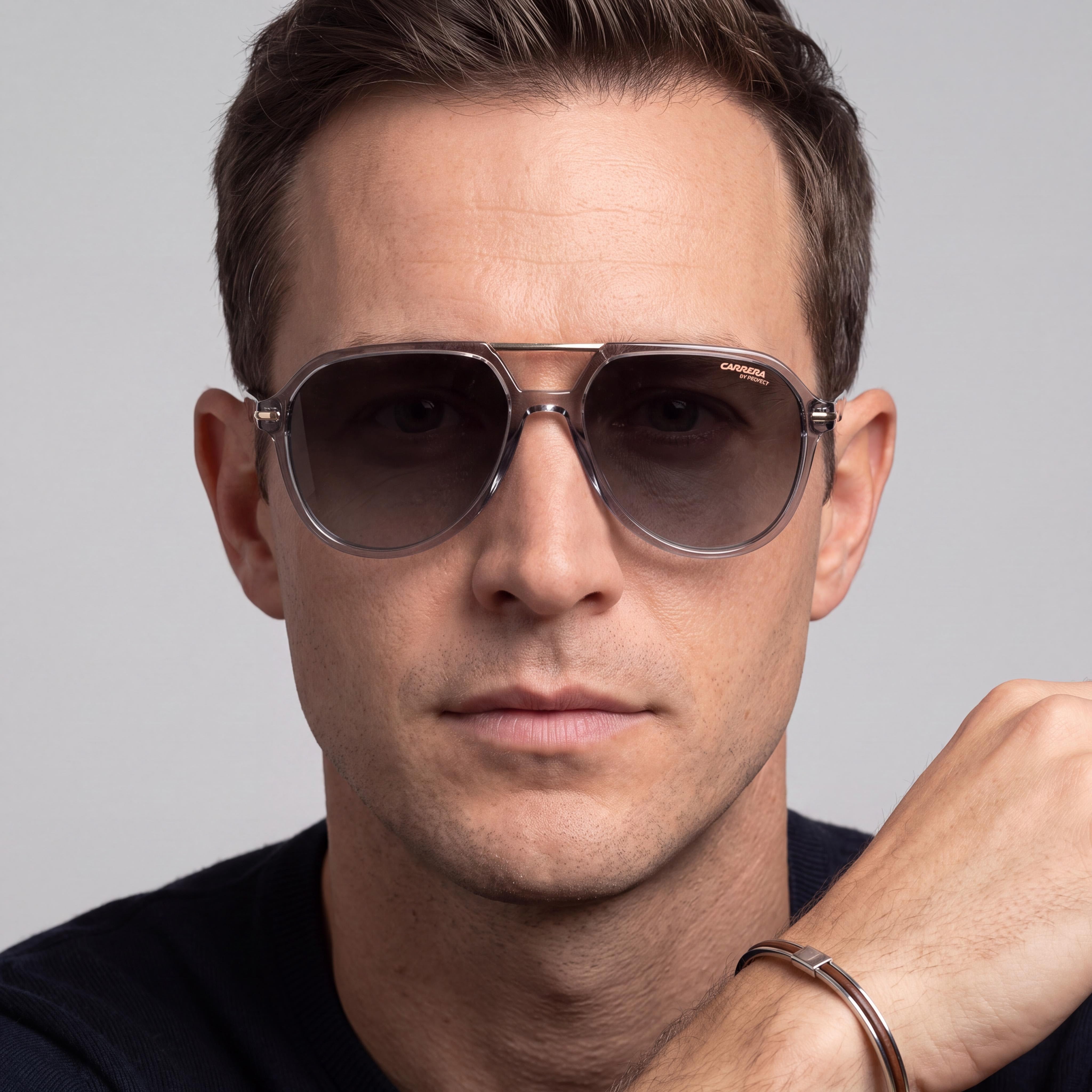Gafas de sol Carrera Signature para hombre, de poliamida gris, sin polarizar, con cristales grises degradados y espejo dorado, protección UV 400, 58 mm, Photo 4