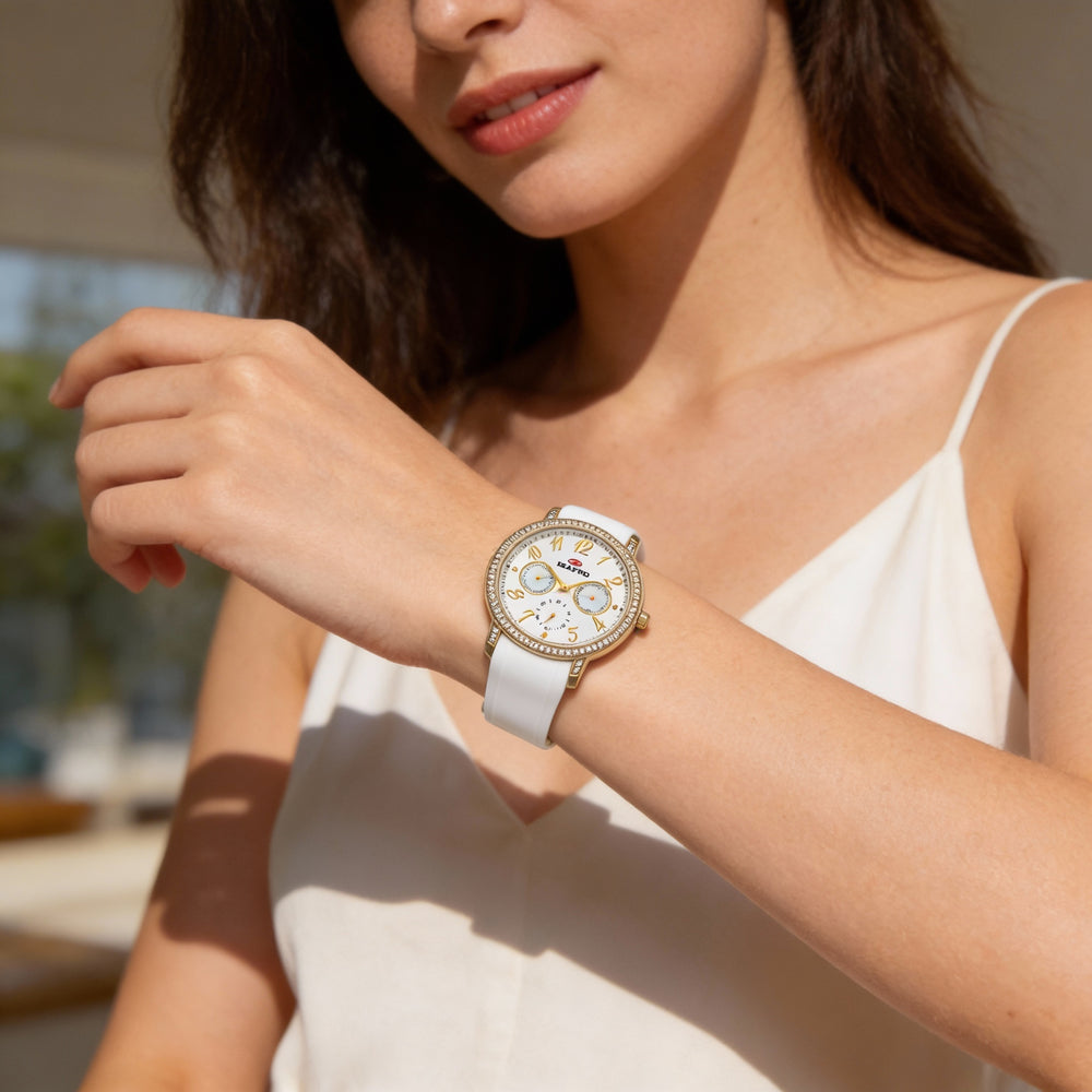 Reloj Seapro Casual para mujer, con cronógrafo plateado, correa de silicona de cuarzo, pantalla diurna, 37 mm, resistente al agua