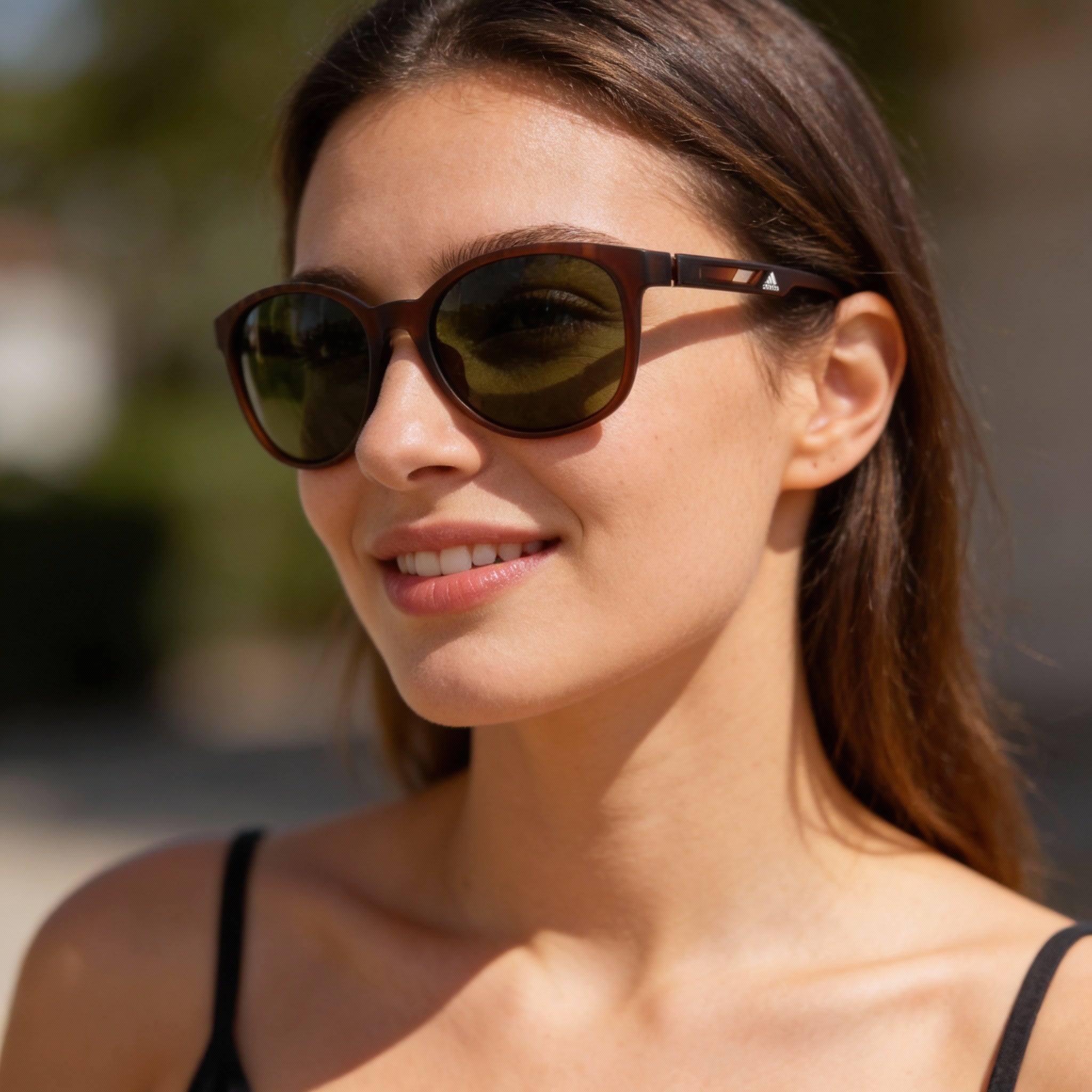 adidas Classic Unisex Matte Dark Brown Plastic Frame Green Polycarbonate UV Protection Sunglasses 58mm, Photo 4