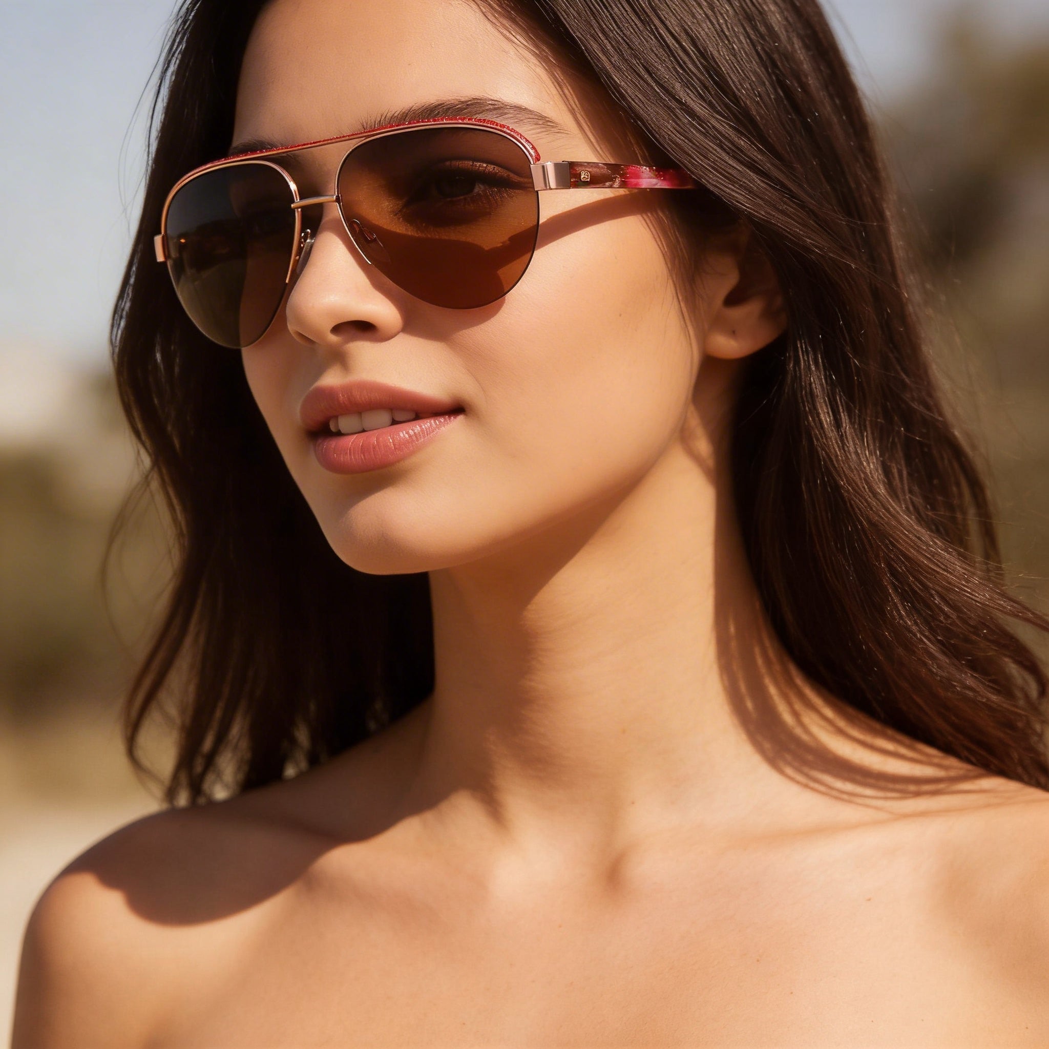 Gafas de sol clásicas de bebe para mujer con montura de plástico en oro rosa y cristales de acetato en oro rosa con protección UV, Photo 6