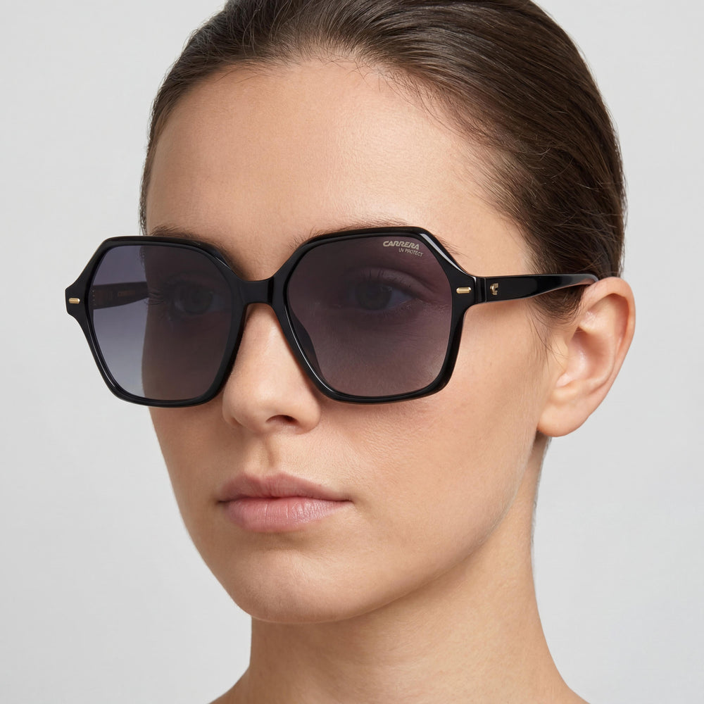 Gafas de sol Carrera 3026/S para mujer de acero inoxidable, negras, grises oscuras degradadas, 100 % de protección UV, no polarizadas, 56 mm