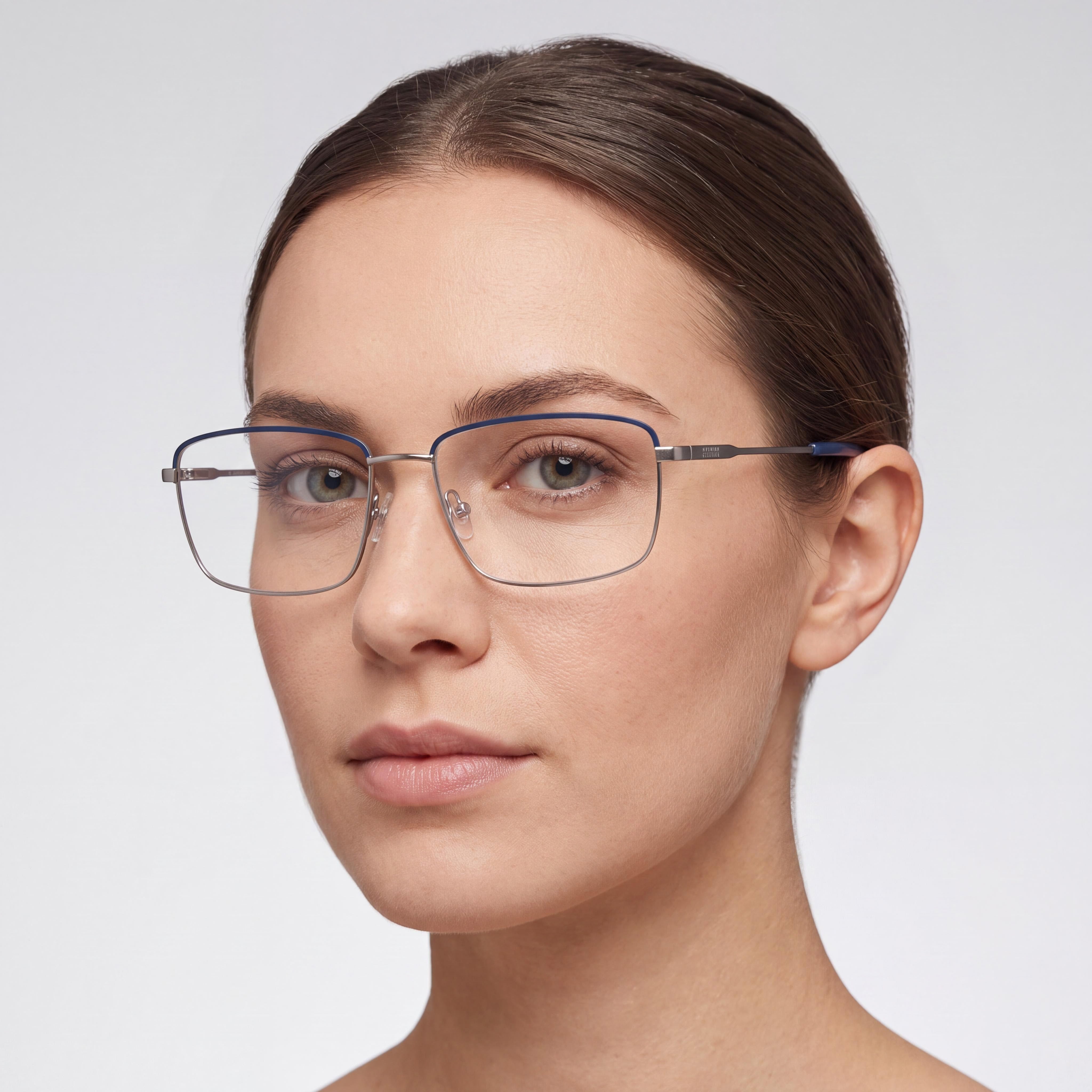Kenneth Cole REACTION Rn50045 Gafas metálicas para mujer con lentes de policarbonato, color azul mate y rutenio claro mate, 56 mm, Photo 4