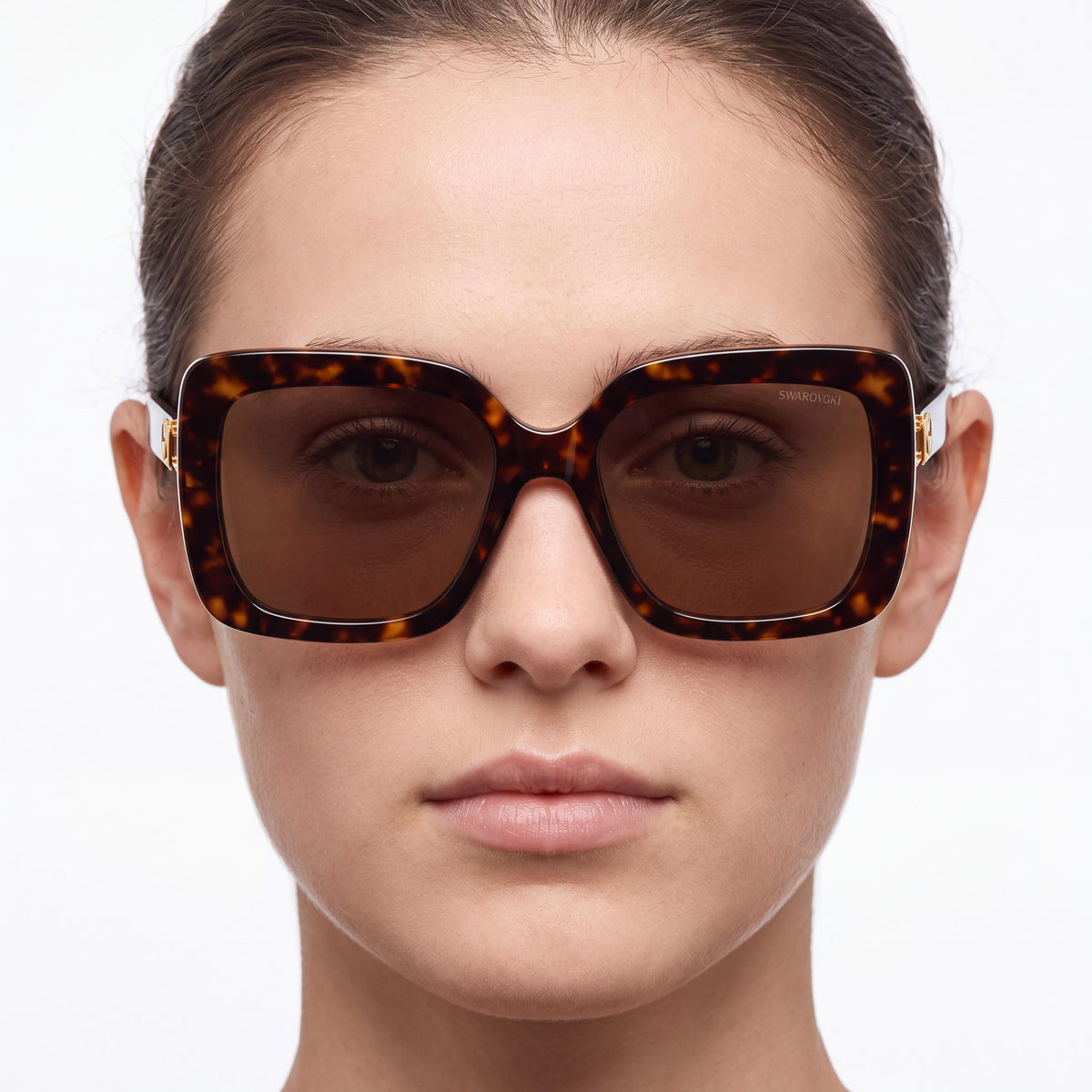 Swarovski SK6001 Women's Square Acetate Havana Dark Brown Frame Dark Brown Lenses UV Protection 55mm Sunglasses, Photo 3