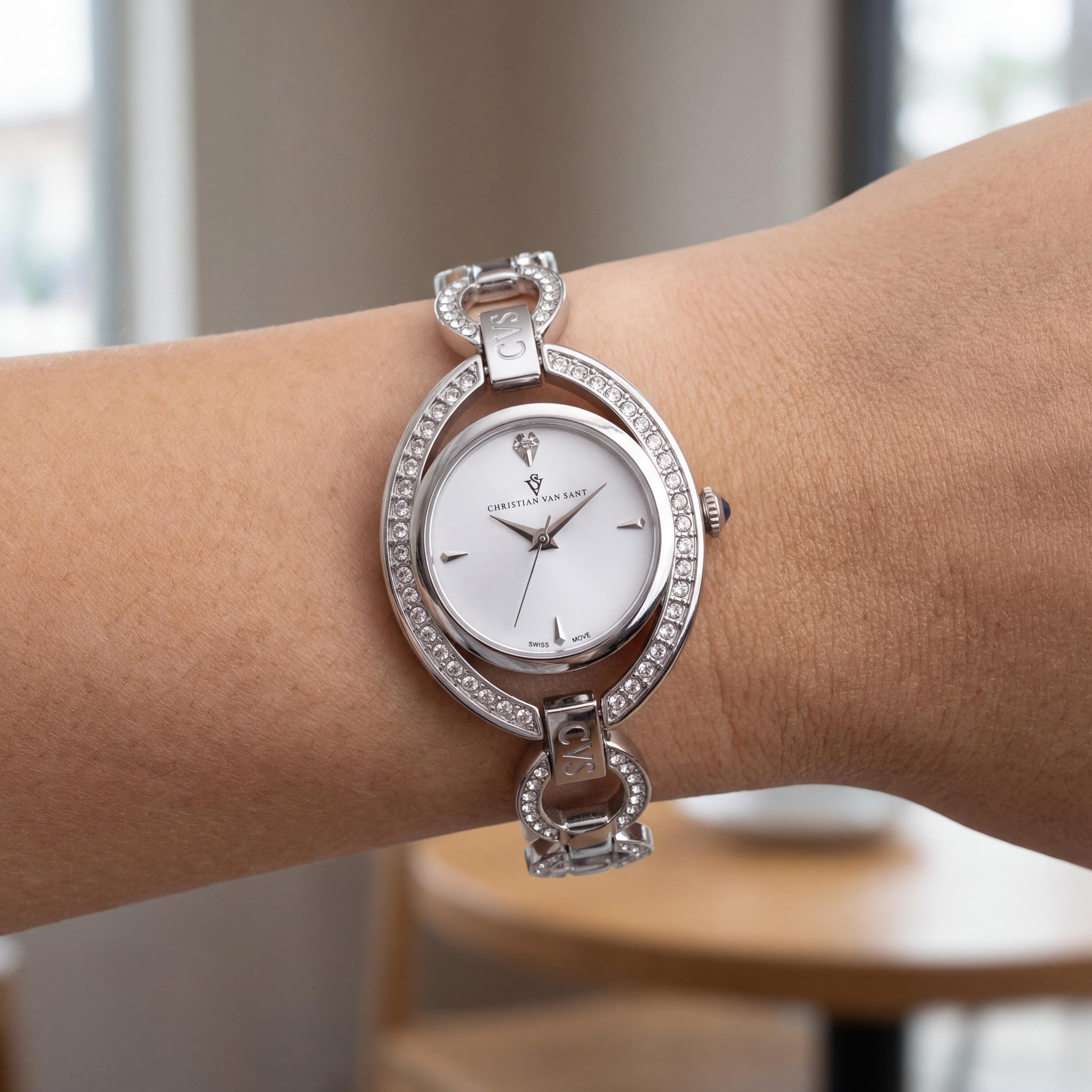 Christian Van Sant CV2930 Women's Silver Stainless Steel Quartz Watch, White Dial, 7.5-inch Bracelet, Photo 4