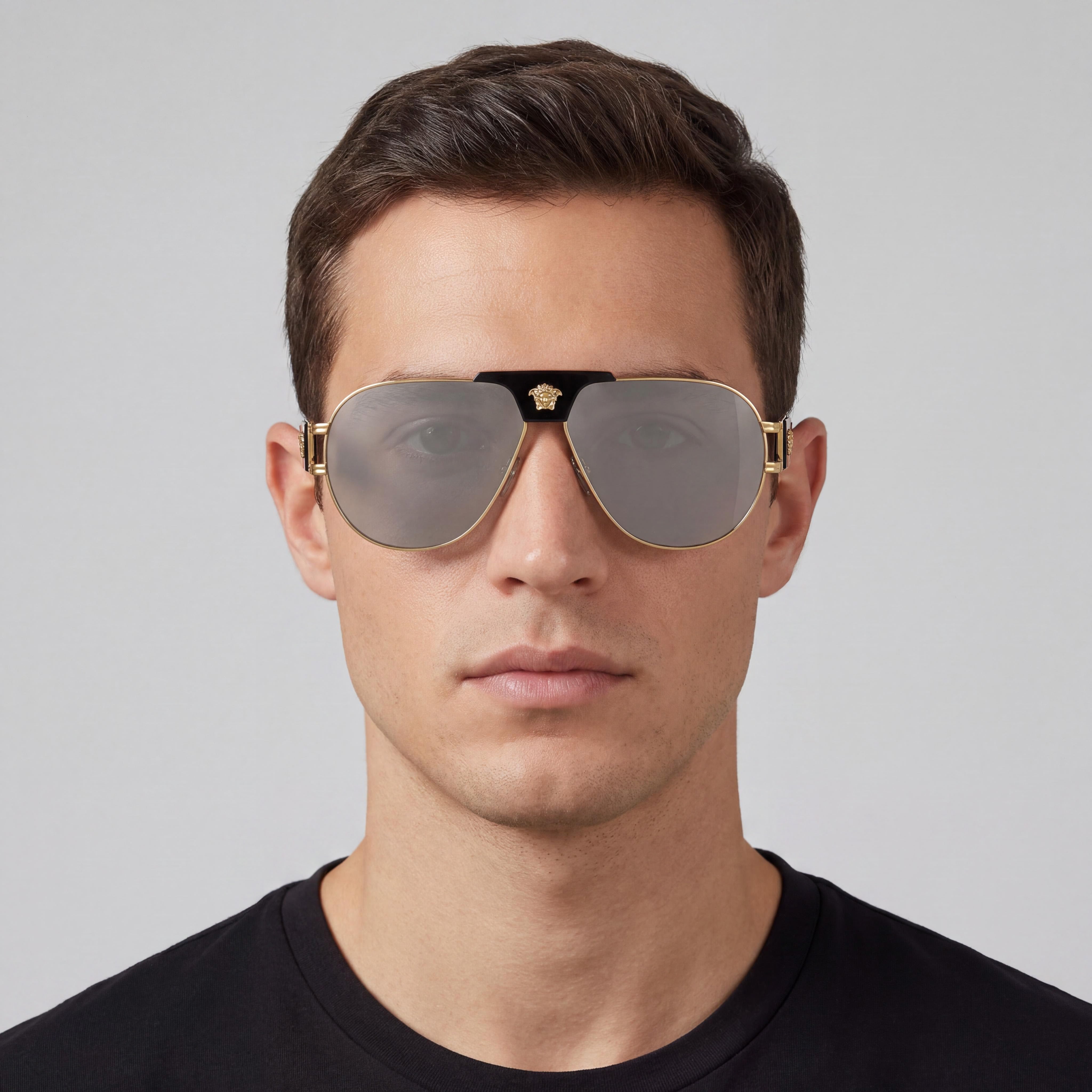 Versace Contemporary Unisex Metal Frame Sunglasses Gold Black Light Grey Mirror Silver Non-Polarized with UV Protection 63mm, Photo 4