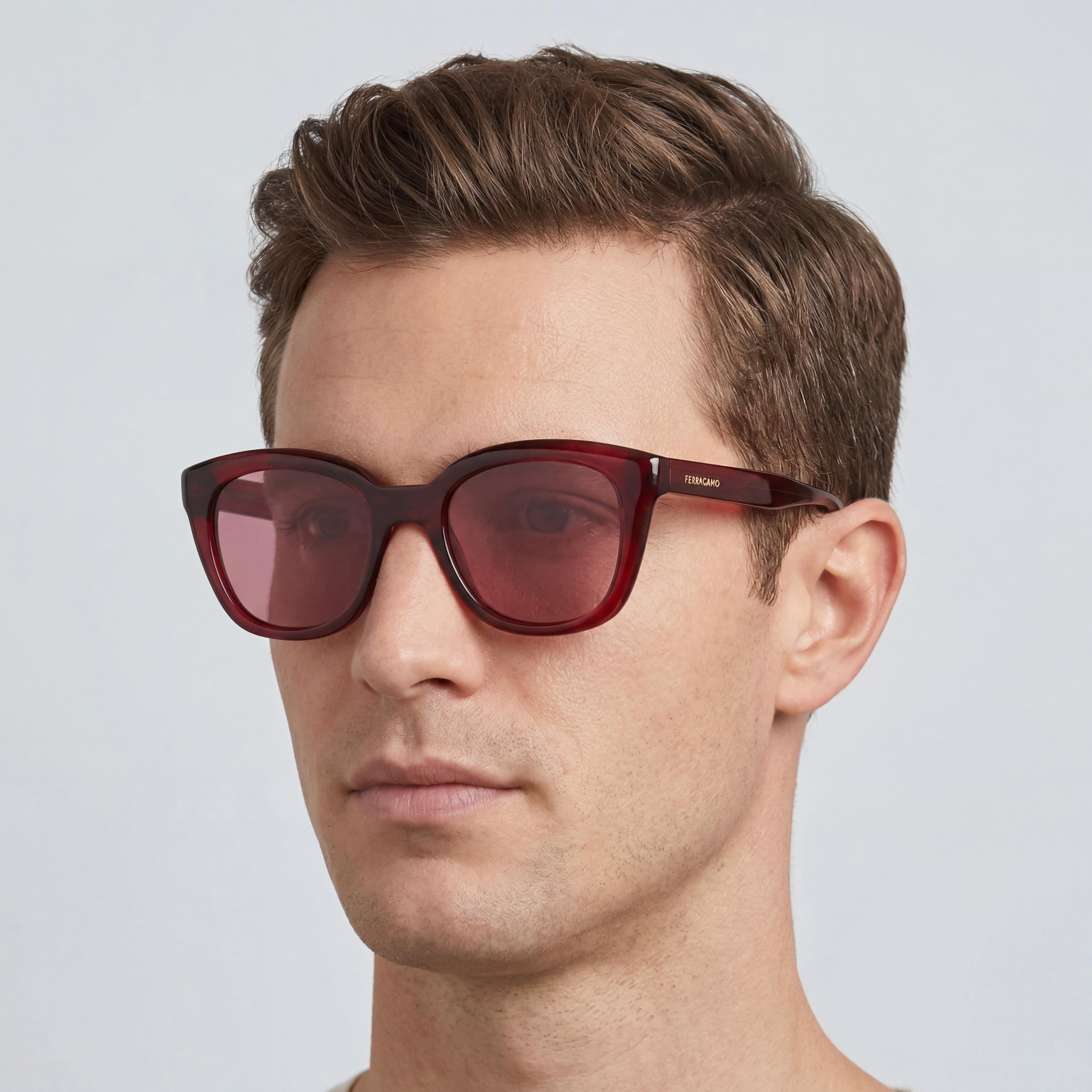 Salvatore Ferragamo Cat Eye Men's Stainless Steel Transparent Red Polycarbonate Non-Polarized 52mm, Photo 5
