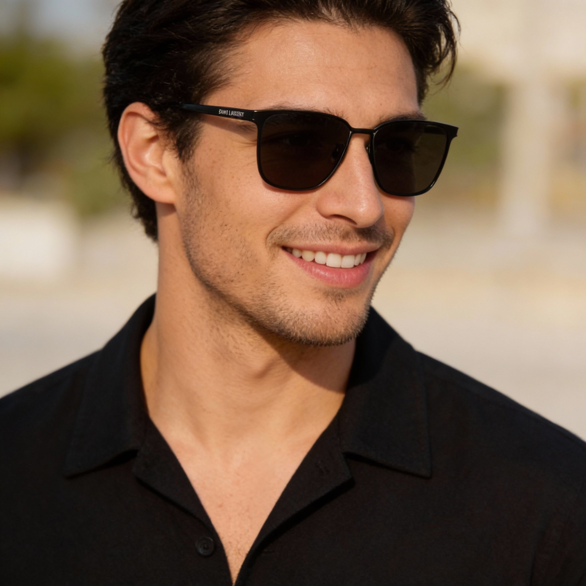 Gafas de sol cuadradas/rectangulares Yves Saint Laurent para hombre, montura de metal negro, lentes negras, protección UV, 56 mm, Photo 6