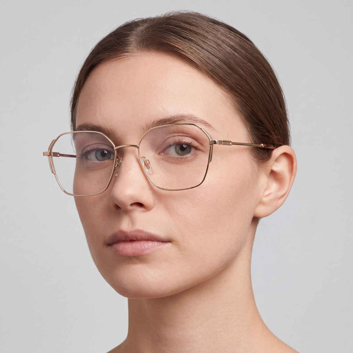 Gafas graduadas de mujer Police Vplf25 con montura metálica geométrica en oro rosa brillante, ancho de lente de 53 mm, Photo 5