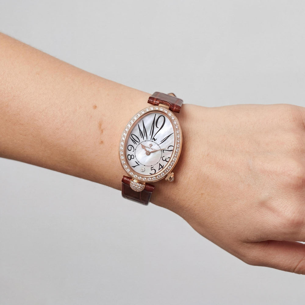 Reloj Christian Van Sant Florentine CV4295 para mujer, de acero inoxidable blanco, con esfera de nácar y cuero