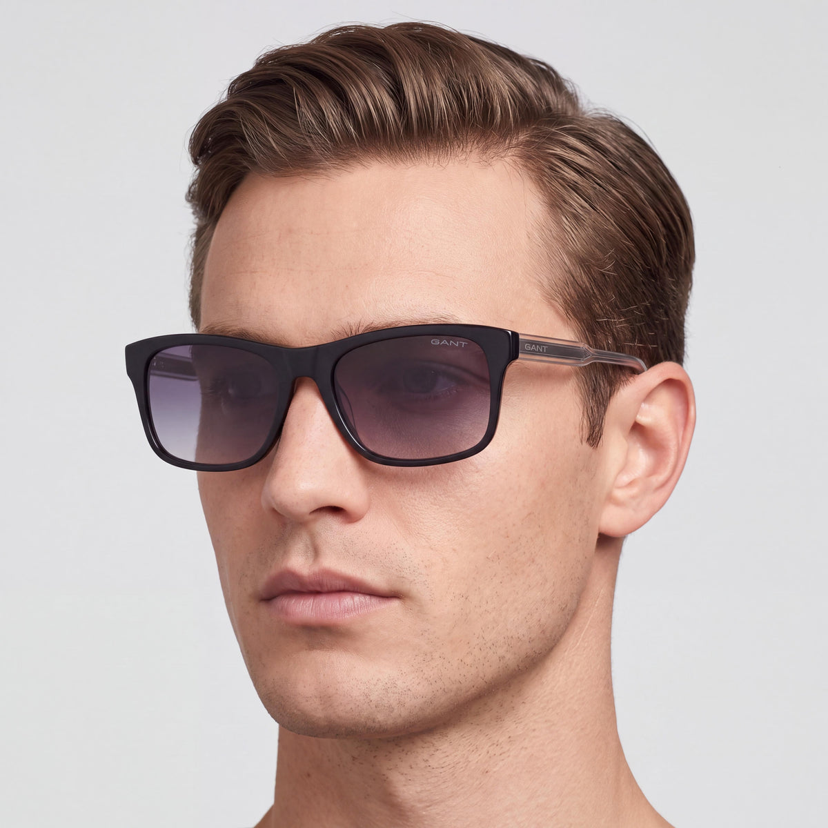 GANT GA719501B57 Men's Plastic Rectangle Sunglasses, Shiny Black Gradient Smoke Frame, Grey Lenses, 100% UVA & UVB, 57mm, Photo 4