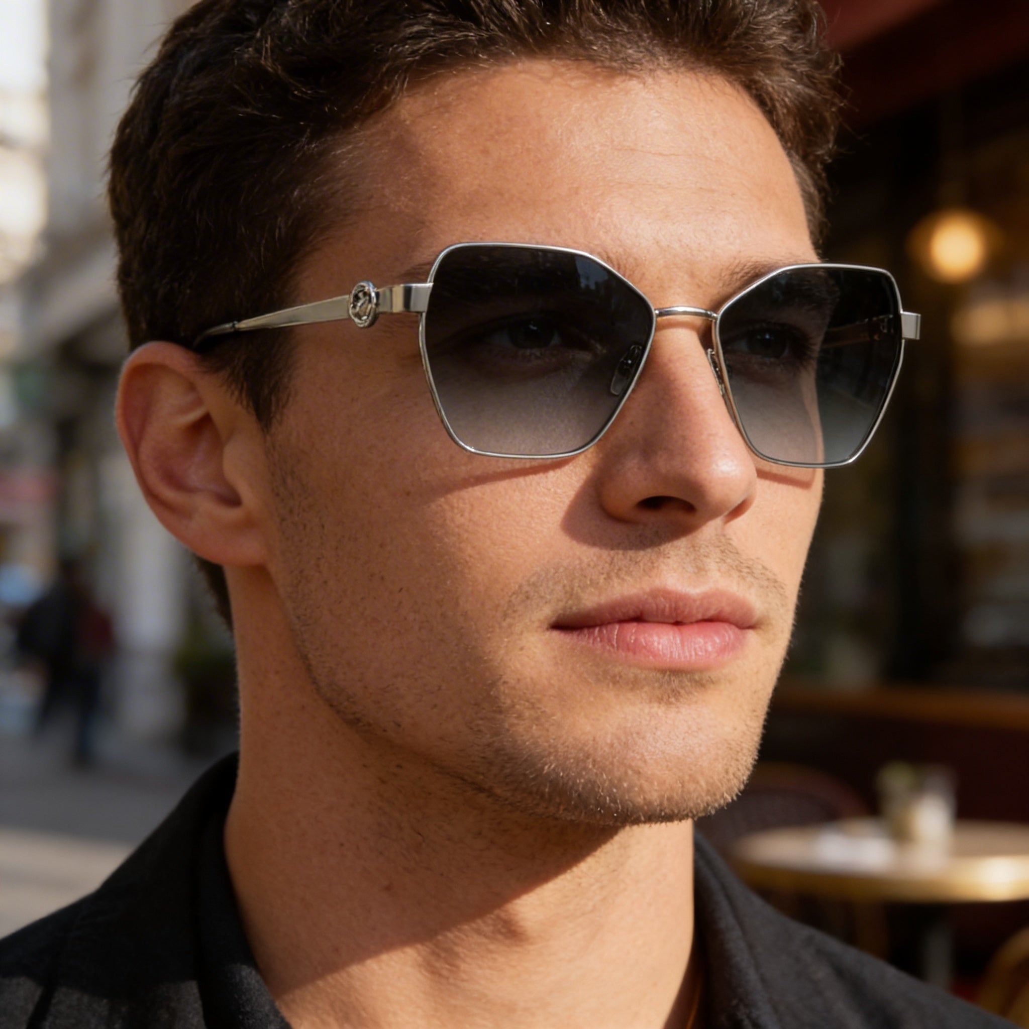 Gafas de sol cuadradas modernas Longchamp LO180S para hombre, montura y lentes en gris degradado/plateado, puente de 17 mm, patillas de 140 mm, Photo 5