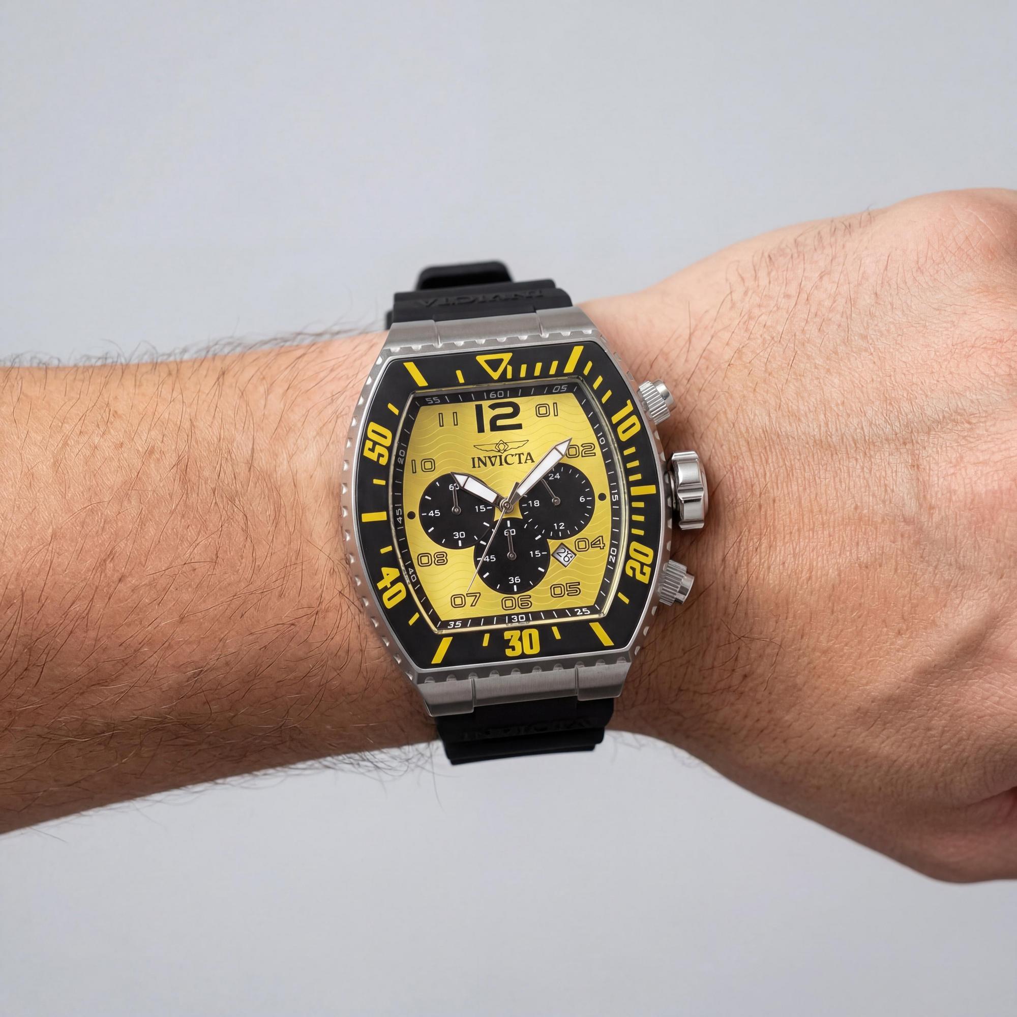 Invicta Pro Diver 47287 Unisex Chronograph Quartz Silver Stainless Steel 51mm Watch with Yellow Dial, Photo 3
