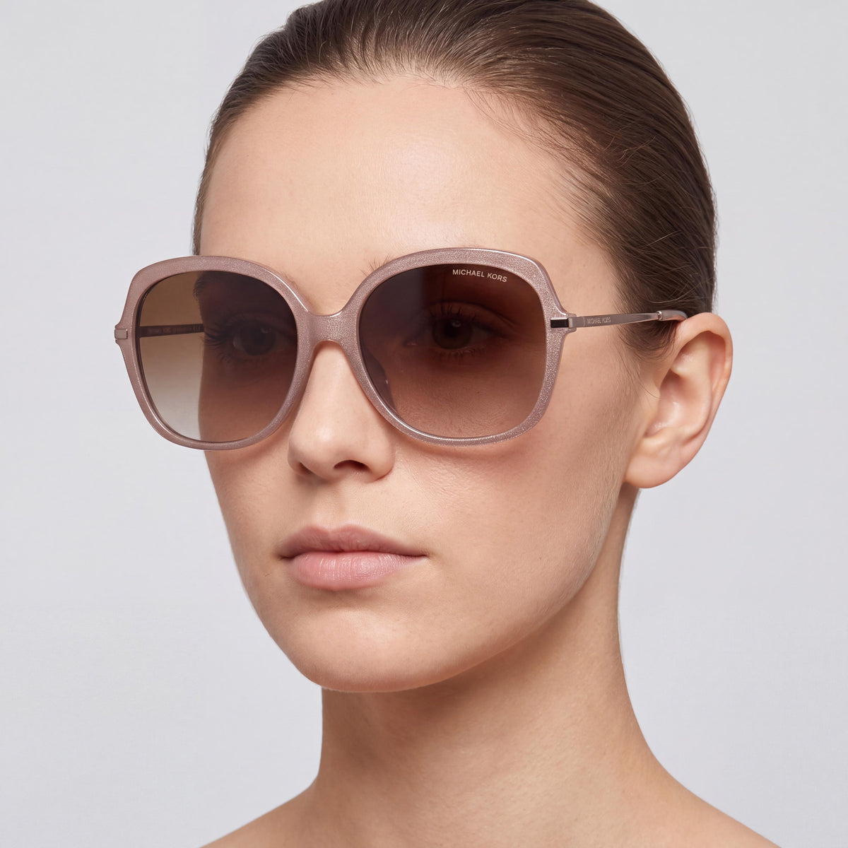 Michael Kors Mk2149u Women's Square Plastic Sunglasses Blush Camel Pearlized Smoke Brown Gradient 56mm UV Protected, Photo 4