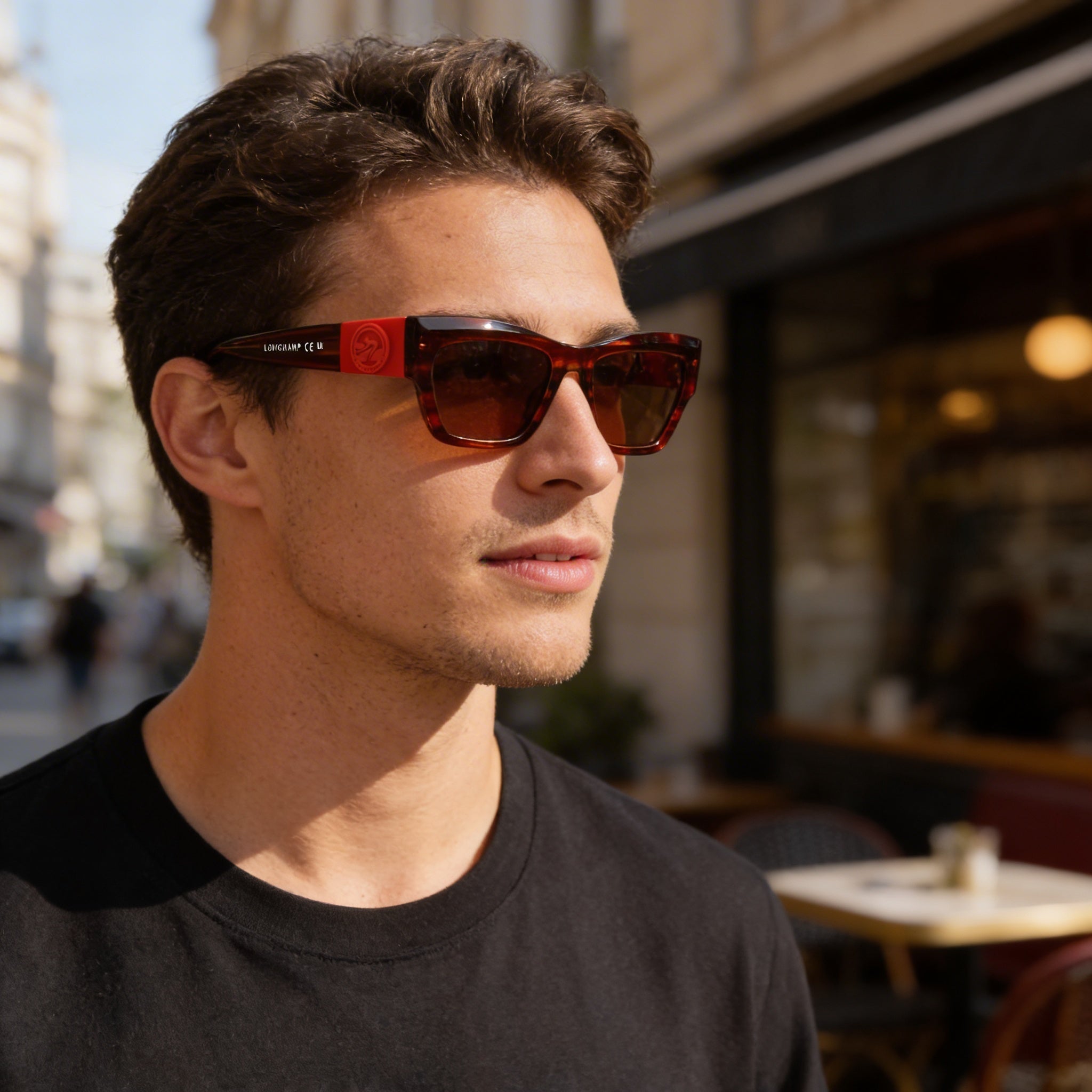 Longchamp Modern LO763S Men's Red Striped Modified Rectangle Sunglasses 6-1-2, Photo 6