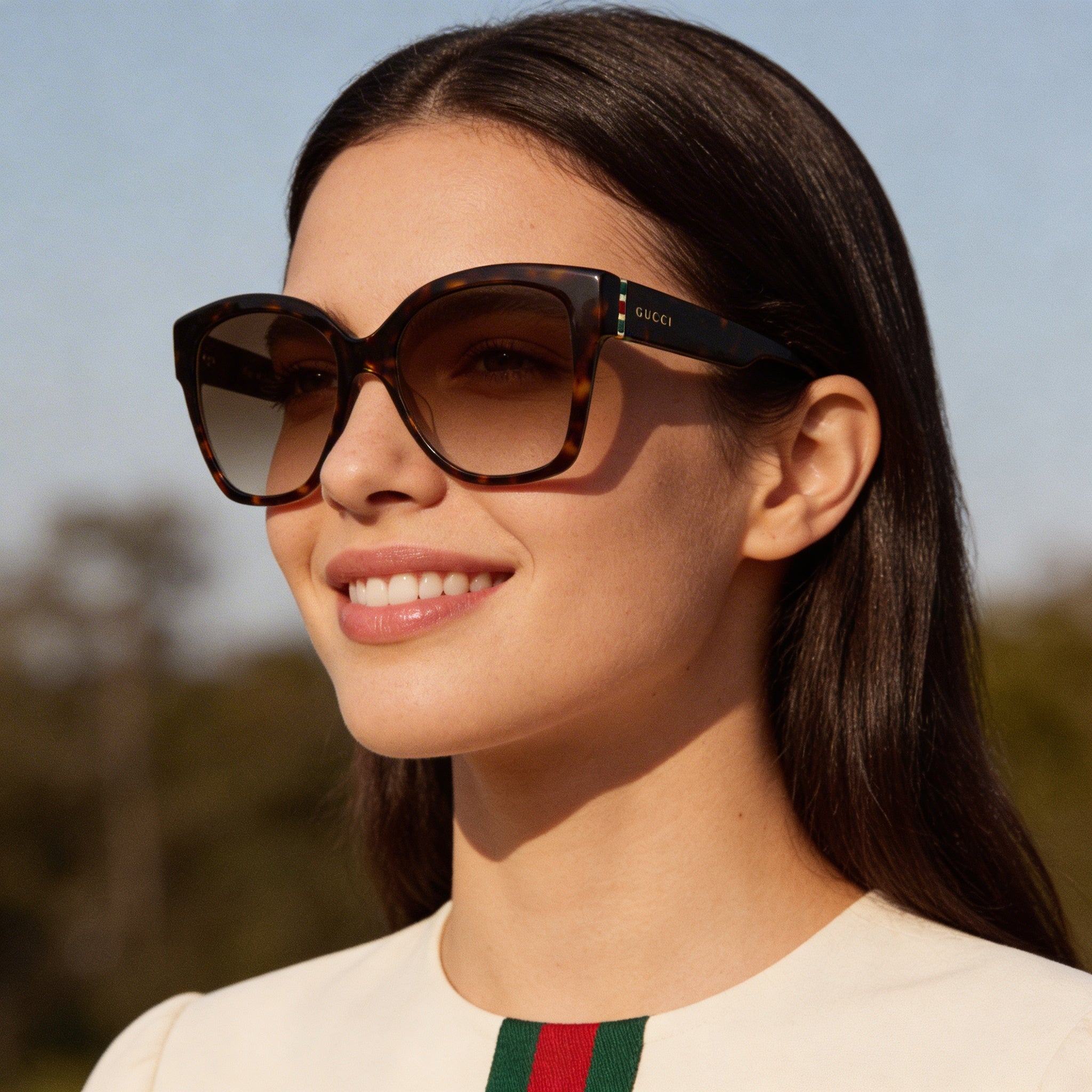 Gucci Glam Women's Dark Havana Brown Shaded Non-Polarized UV Protection Sunglasses, 54mm Lens, Photo 6