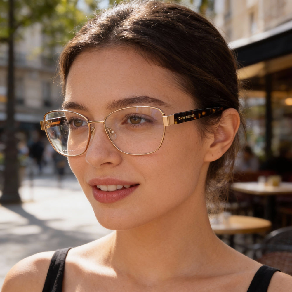 Montura de gafas unisex Tommy Hilfiger de acero aleado multicolor para mujer, lentes sin demostración, 140 mm