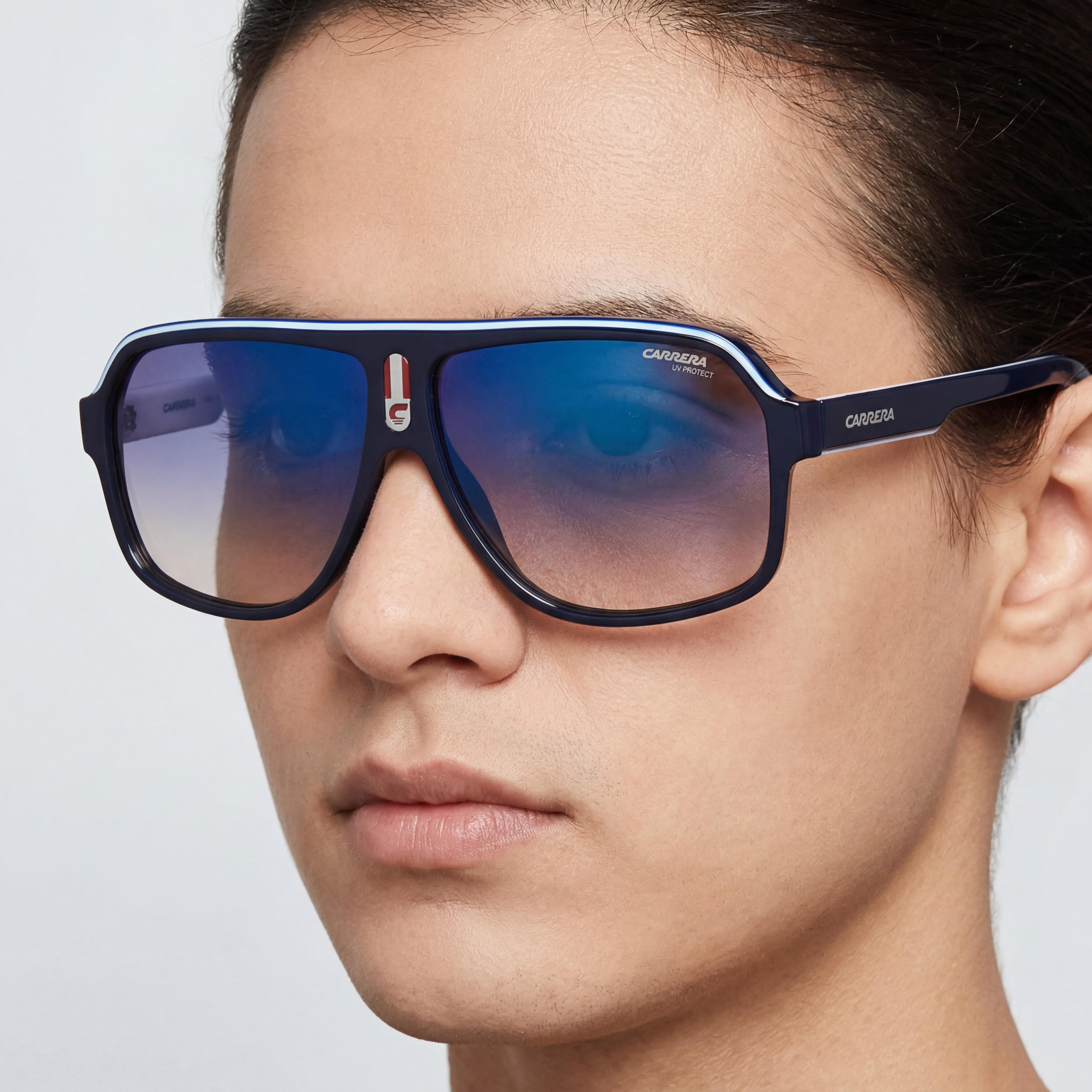 Gafas de sol unisex Carrera 1001/S de aviador de plástico, montura azul y roja con lentes multifocales grises, 62 mm, Photo 4