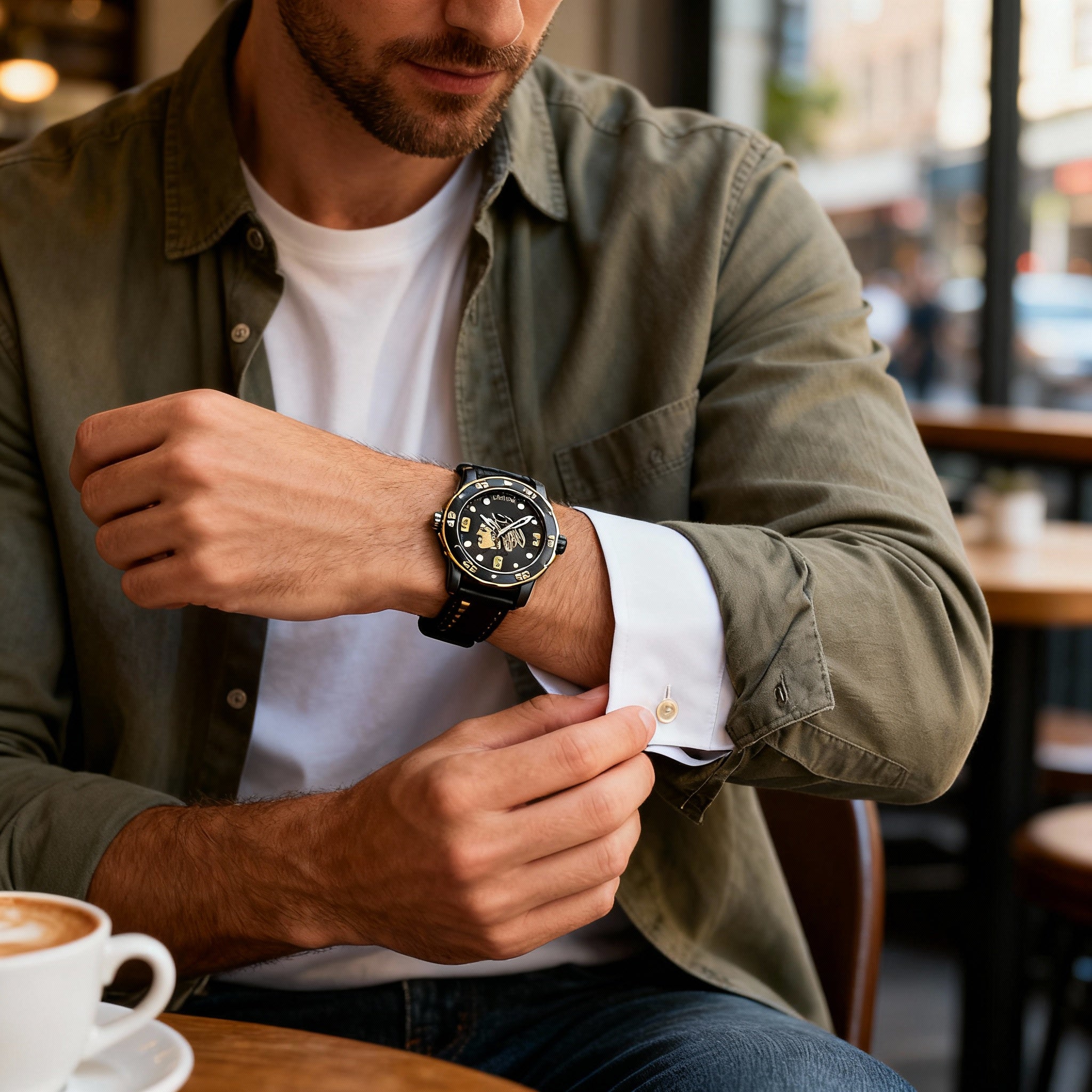 Invicta NHL Chicago Blackhawks 42315 Men's 48mm Black Ion-Plated Steel Quartz Watch, Gold & Silicone Strap, Photo 5