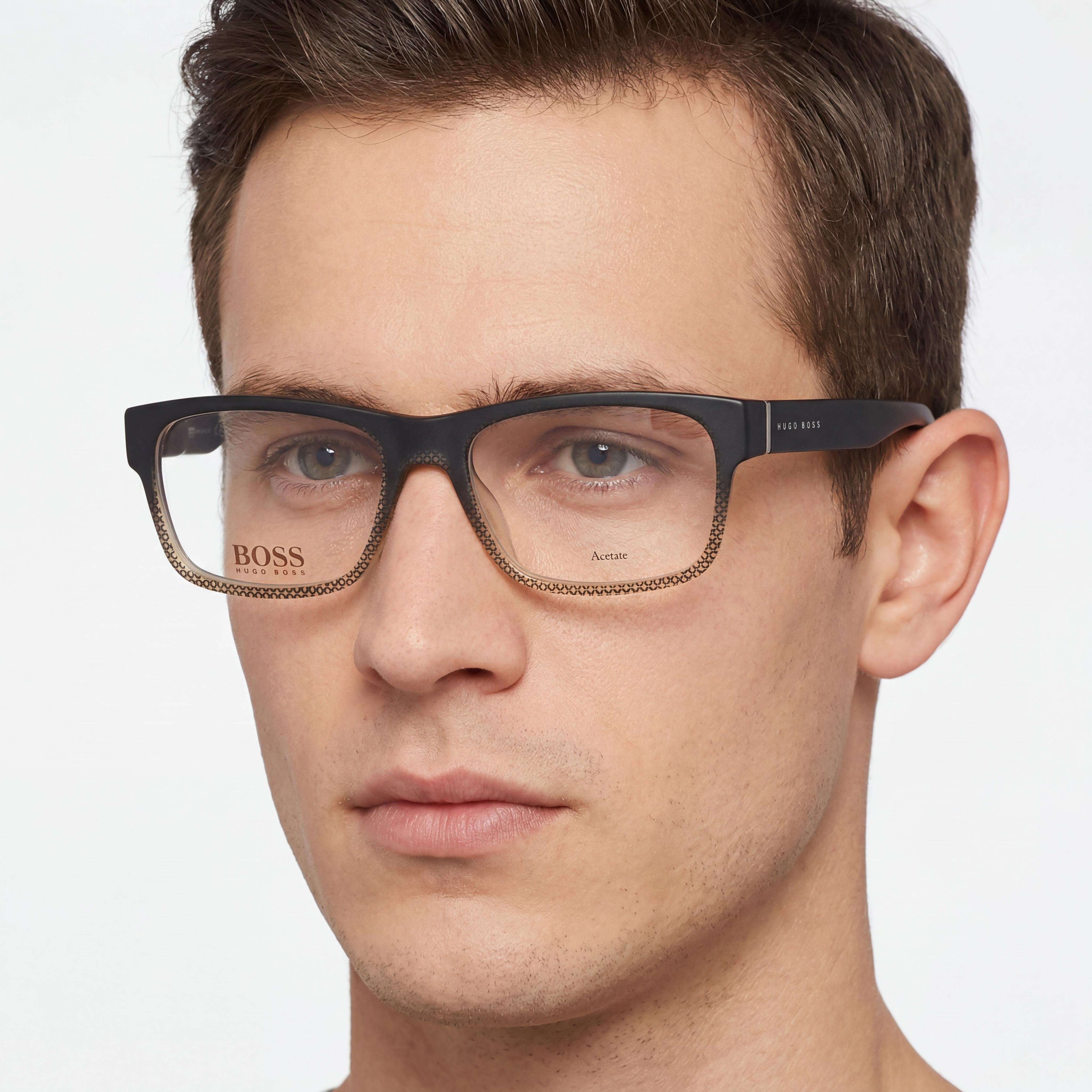 BOSS Modern Men's Shaded Grey Texture Transparent Grey Acetate Non-Polarized Eyeglasses 54mm, Photo 4