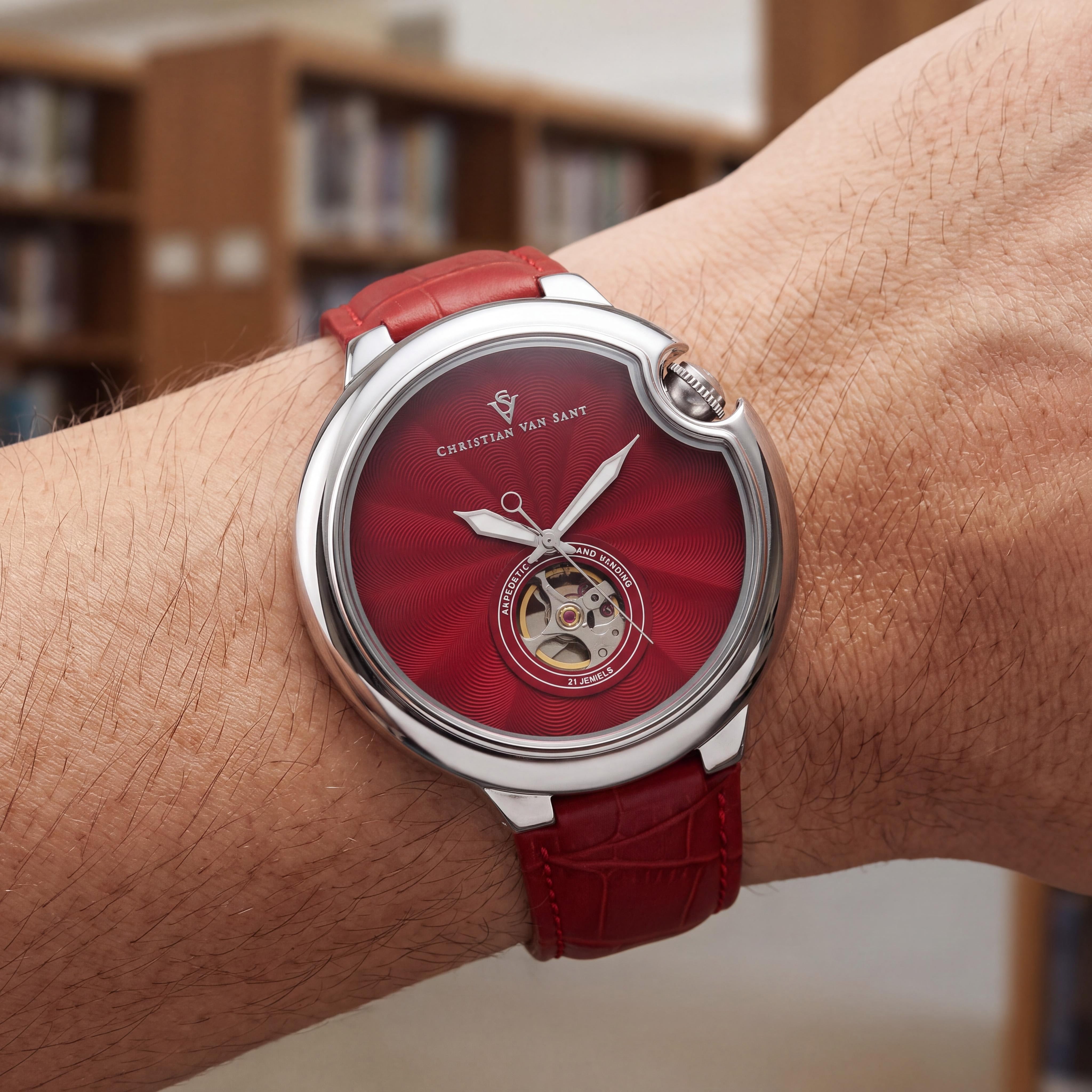 Christian Van Sant CV0142 Cyclone Automatic Men's Red Dial Stainless Steel 46mm Water Resistant Wrist Watch, Photo 4