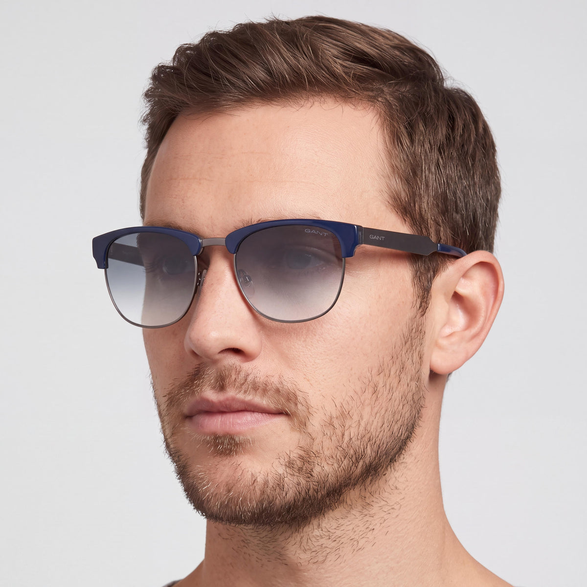 Gafas de sol GANT para hombre, estilo clásico, de acetato/metal con protección UV, montura transparente multicolor, lentes moradas, 145 mm, Photo 4