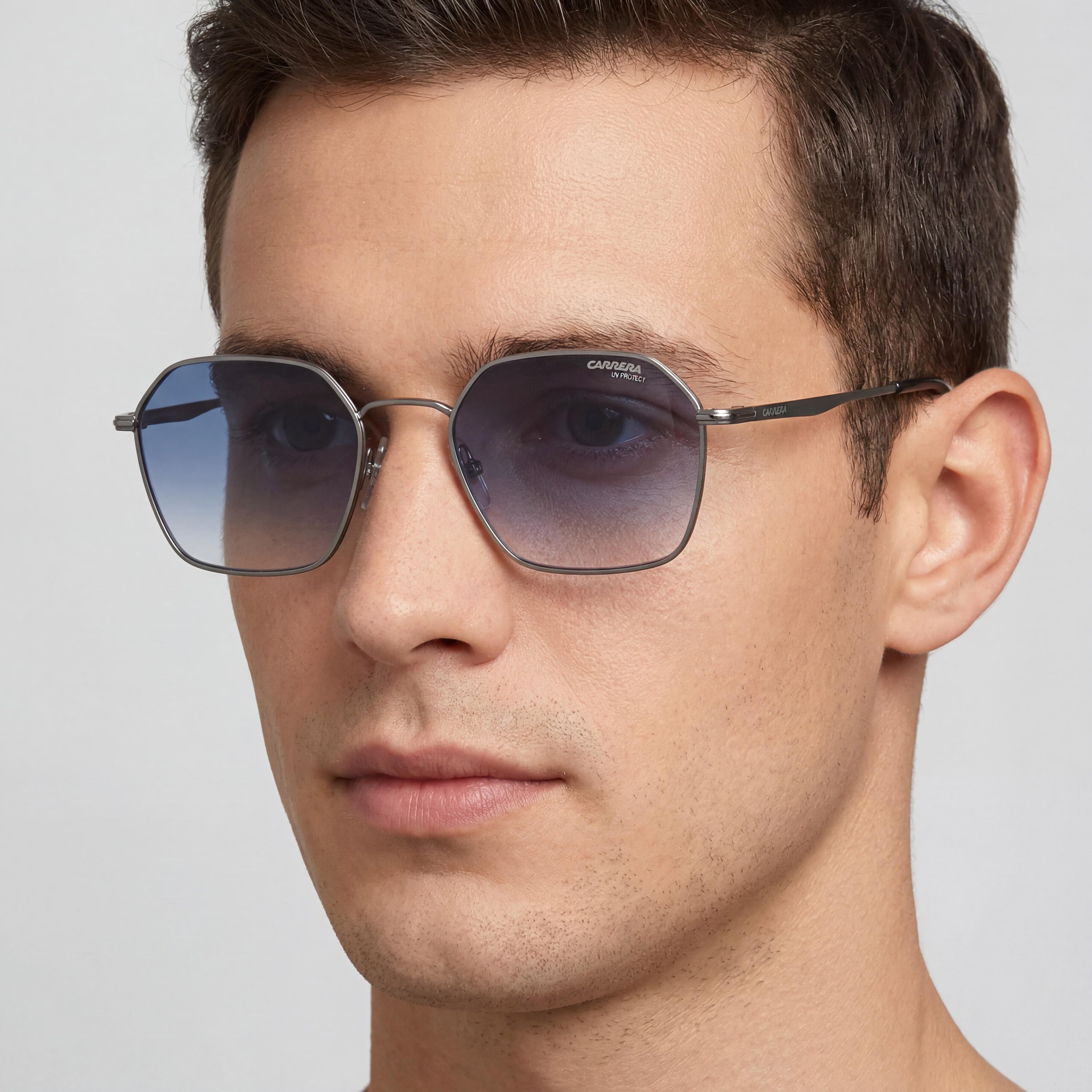 Gafas de sol Carrera Casual para hombre de acero inoxidable, rutenio mate, no polarizadas, sombreado azul oscuro 53 mm, 100 % protección UVA y UVB, Photo 4
