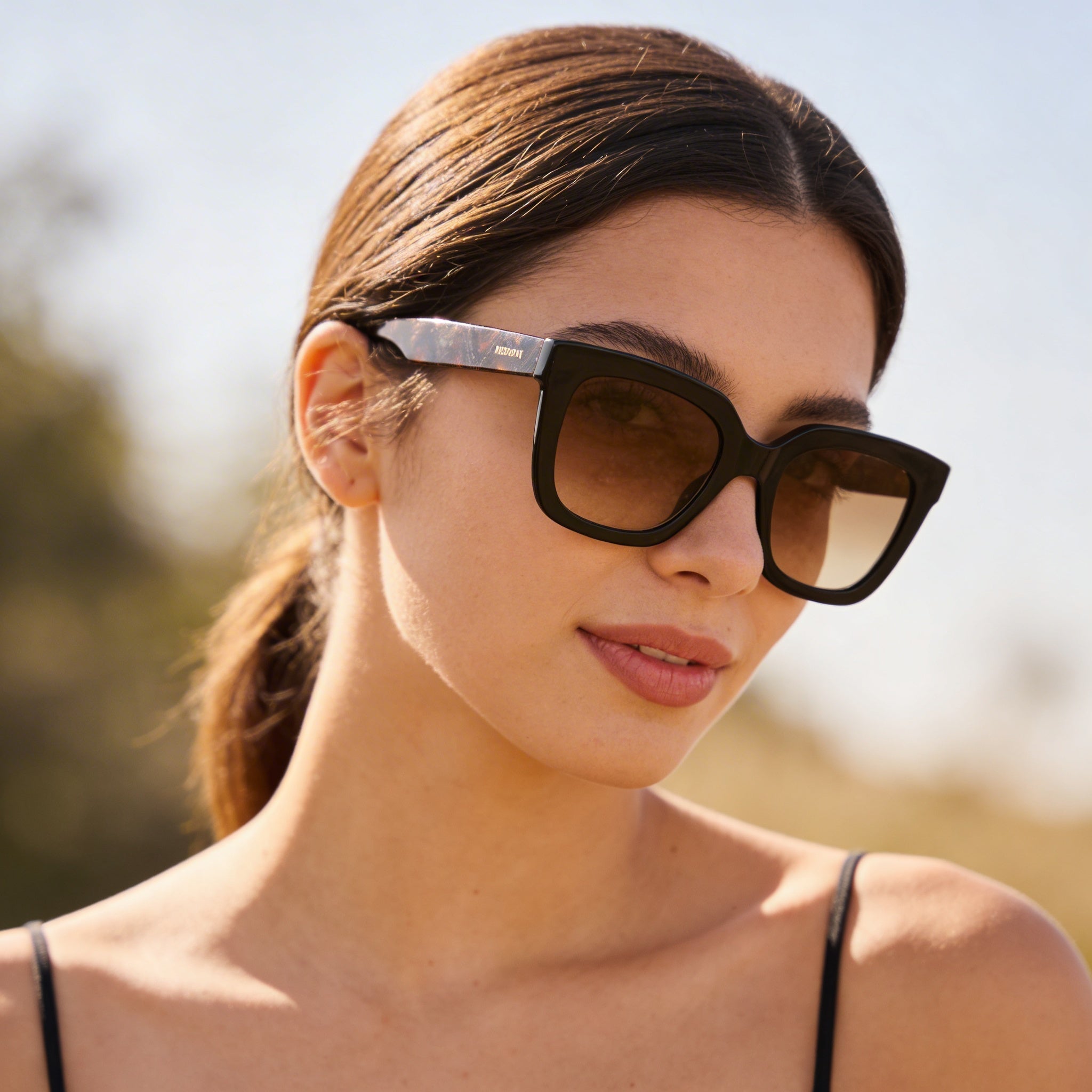 Gafas de sol Missoni Classic de mujer, marrones con montura de acetato negro sombreado, lentes negras cuadradas con protección UV, 52 mm, Photo 4