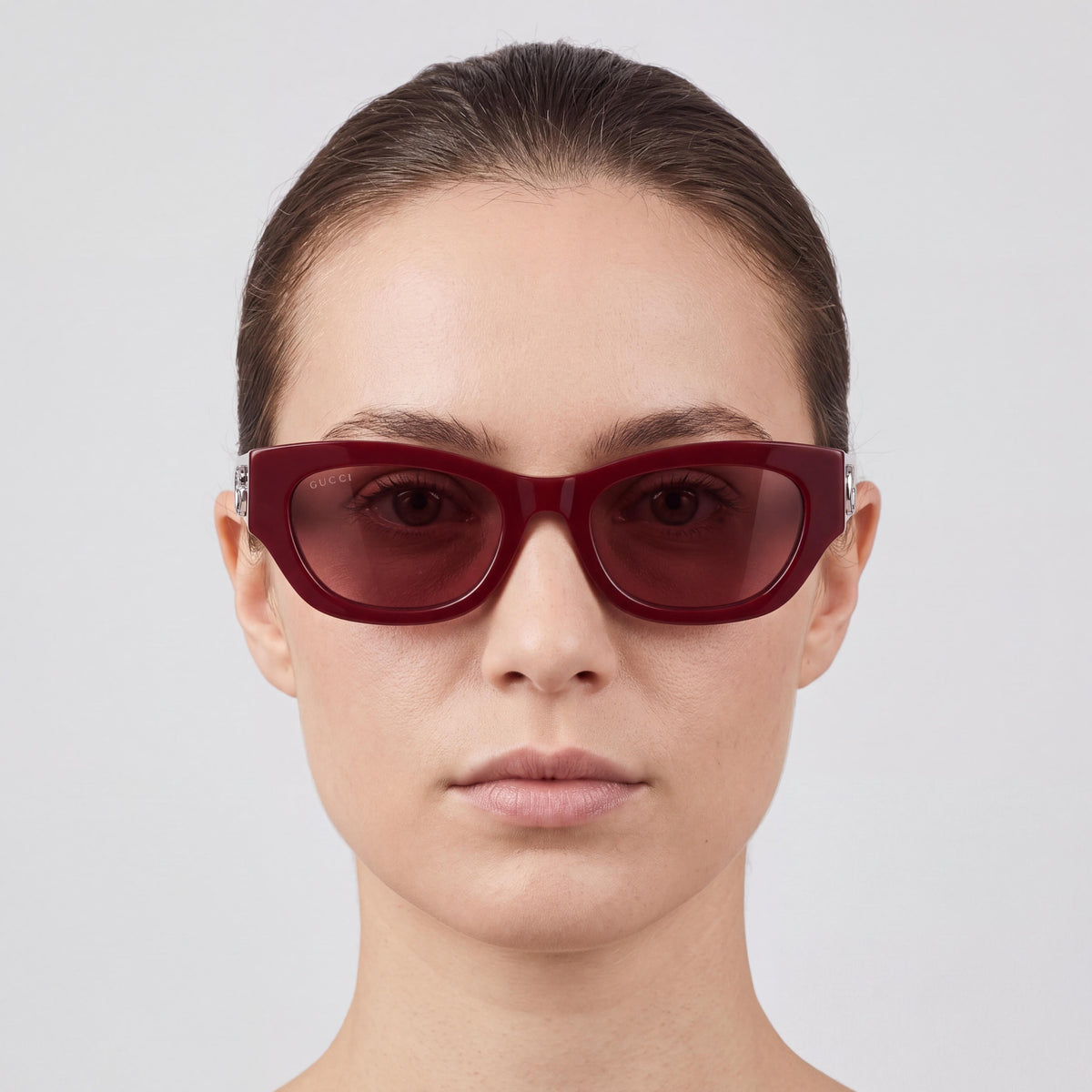Gafas de sol Gucci GG1954SA modernas para mujer, con montura cuadrada de acetato en color rojo borgoña y lentes negras, 53-20-145mm, Photo 3