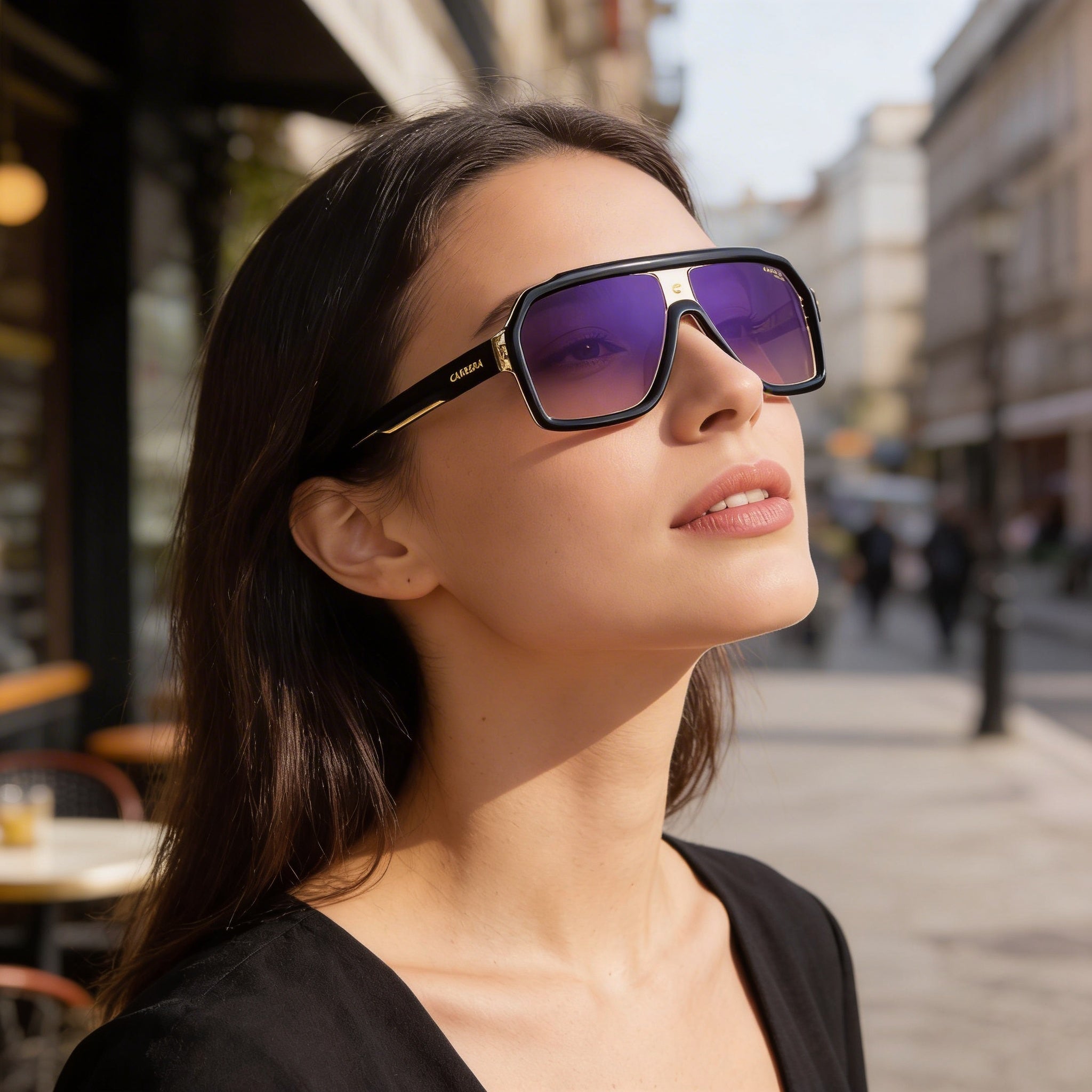Carrera Classic Unisex Acetate Gradient UV Protection Sunglasses Black Beige Brown Shaded Blue Mirror 60mm, Photo 5