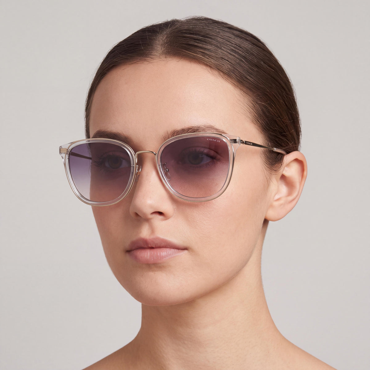 Coach 0HC7135 Women's Square 100% UV Sunglasses, Light Gold Crystal Pink Dark Grey, Purple Pink Gradient Lenses 54mm, Photo 3