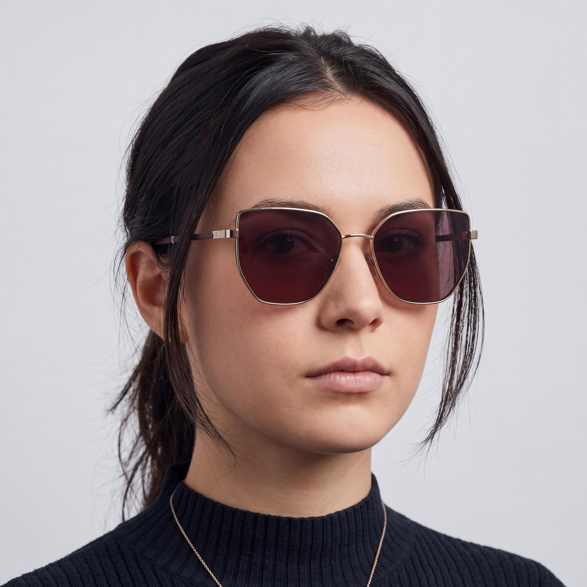 Calvin Klein Jeans Ckj25209s Women's Rose Gold Metal Frame Solid Wine Non-Polarized UV Protection Sunglasses 57mm, Photo 4