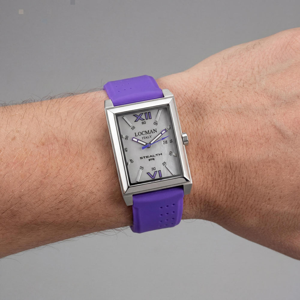 Reloj de cuarzo Locman para hombre, caja de acero inoxidable blanco, resistente al agua.