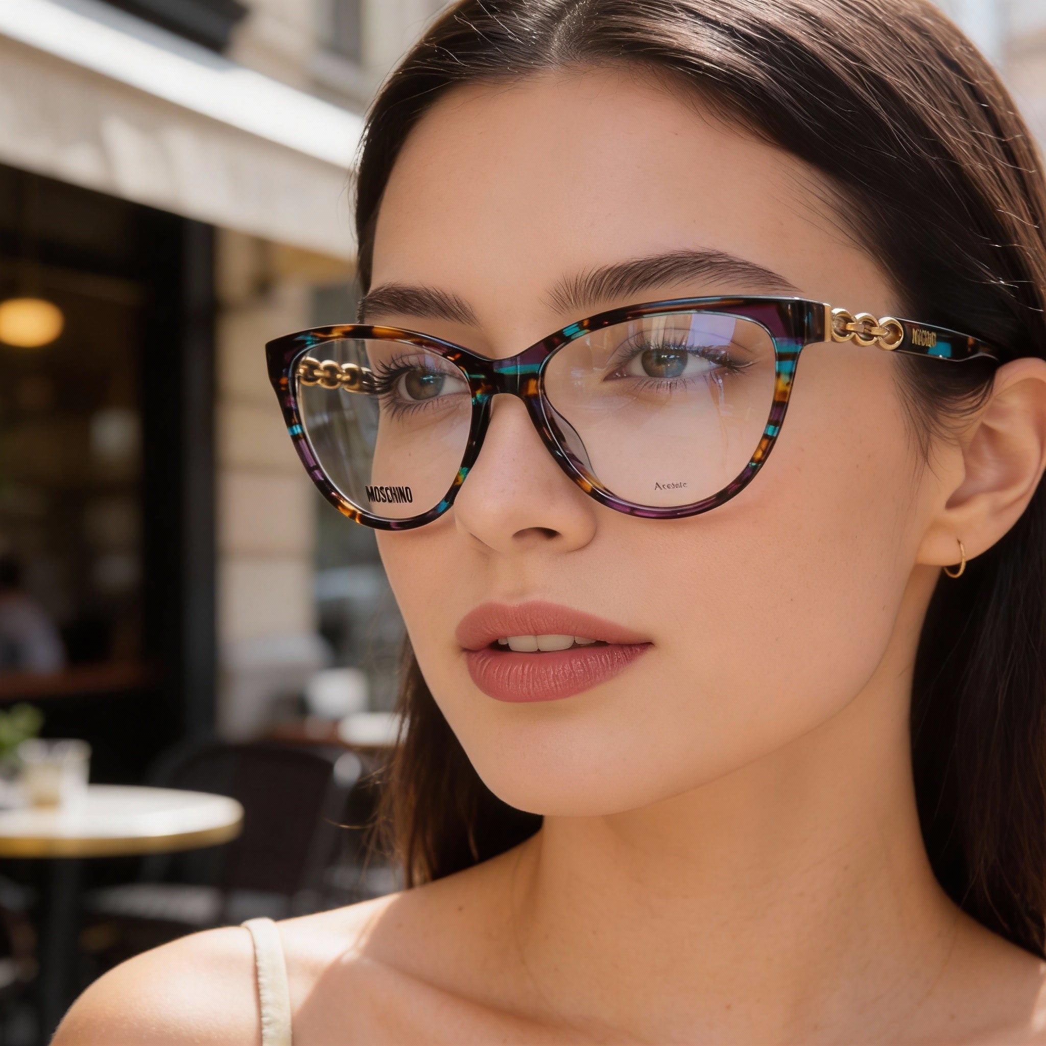 Moschino MOS589 Women's Modern Butterfly Plastic Burnished Blue Havana Non-Polarized 53mm Eyeglasses, Photo 6