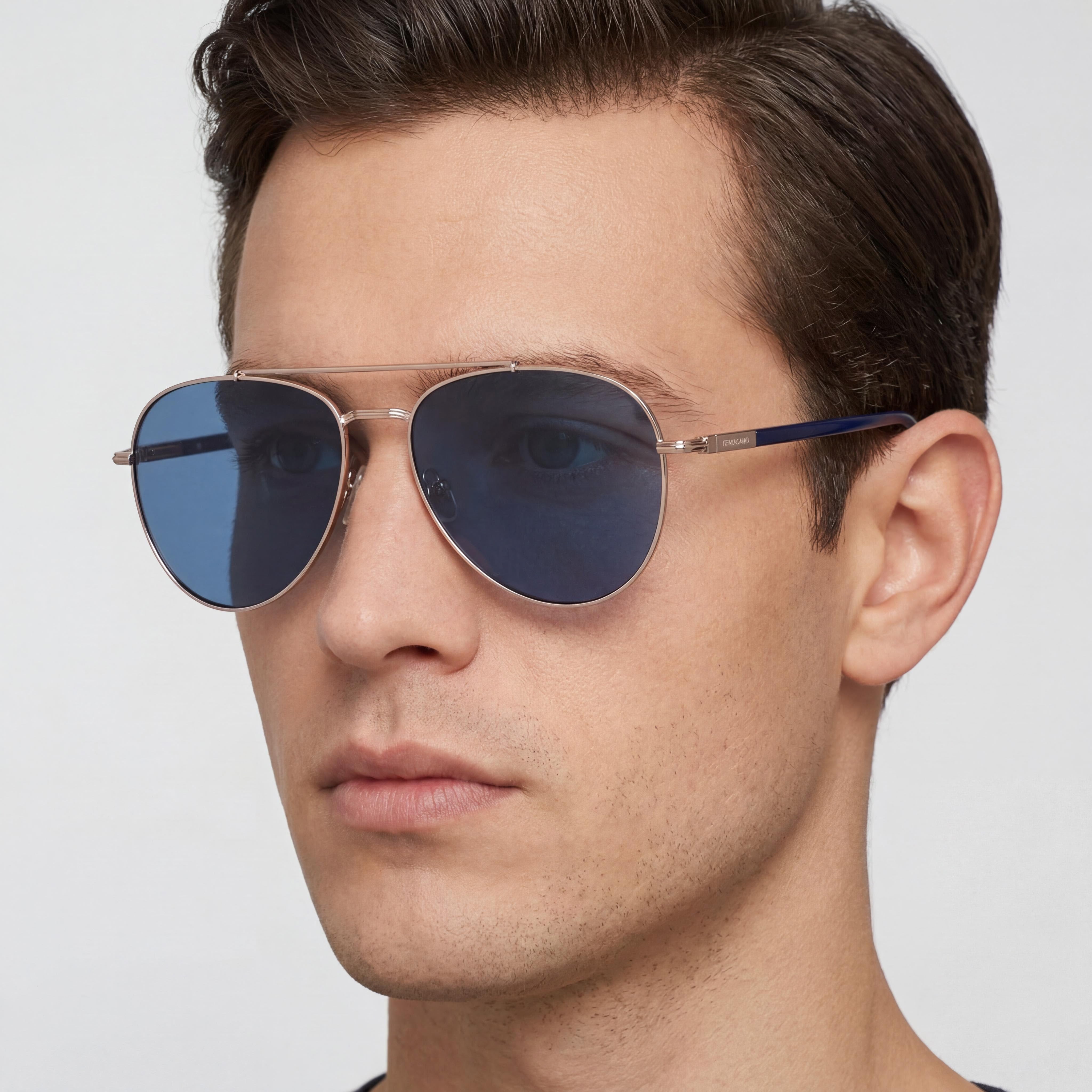 Ferragamo Modern Men's Light Ruthenium Blue Metal Sunglasses 61mm, Photo 5