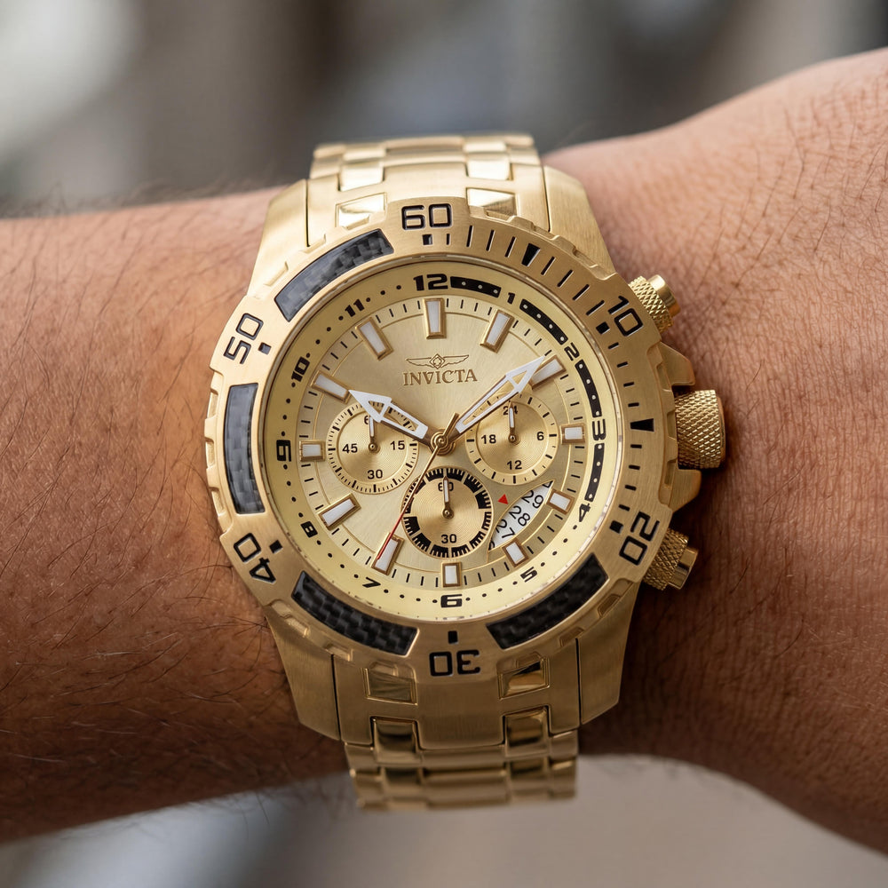 Invicta Men's Pro Diver Chronograph Gold-tone Stainless Steel Luminous Quartz Watch with Rotating Bezel 51mm