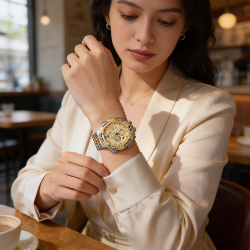 Reloj Invicta Bolt 49902 para hombre, de acero inoxidable plateado, 51 mm, esfera dorada, cuarzo, resistente al agua hasta 10 ATM, 60 segundos