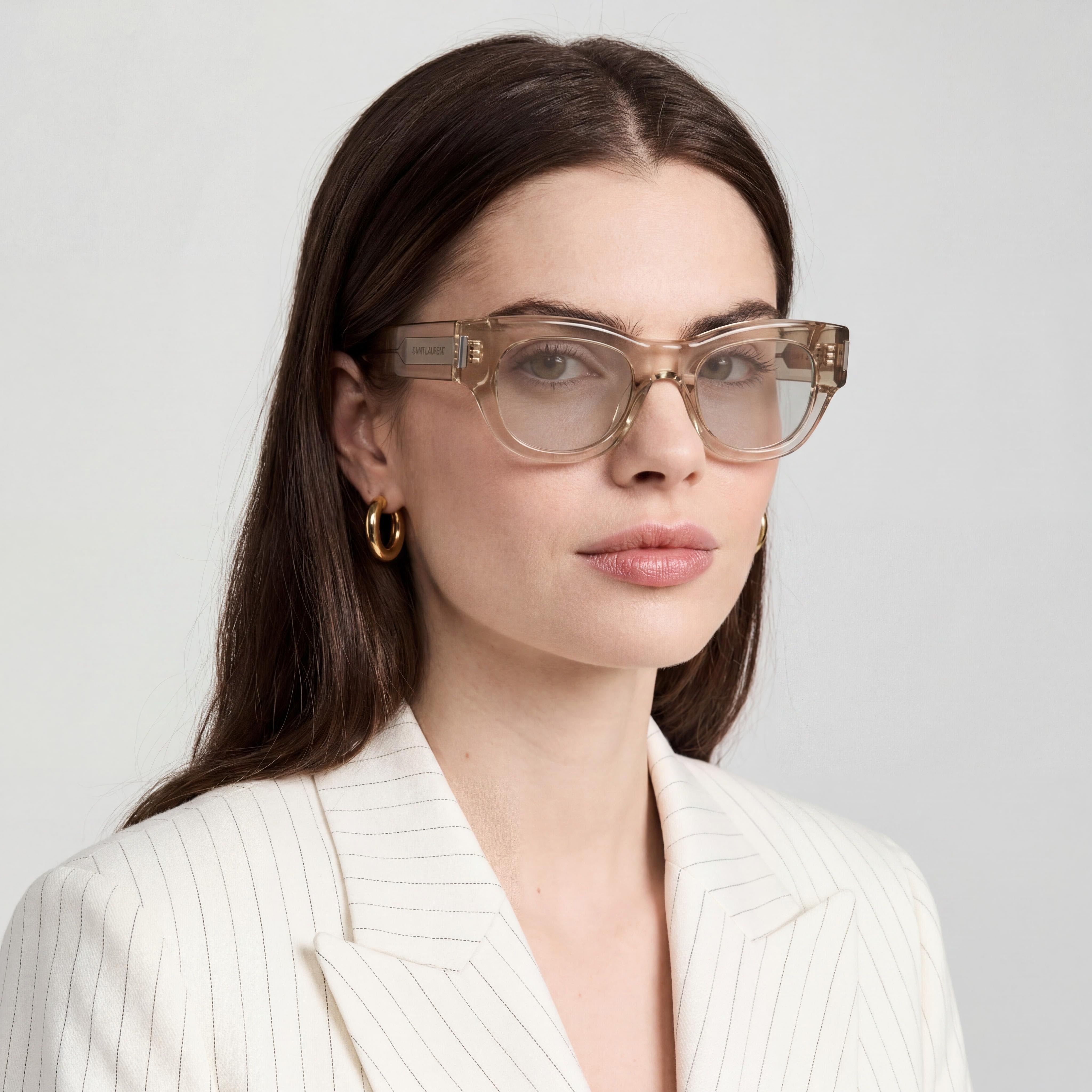 Yves Saint Laurent SL 573 Cat Eye Women's Beige Silver Plastic Frame UV Protection Sunglasses 49mm, Photo 5