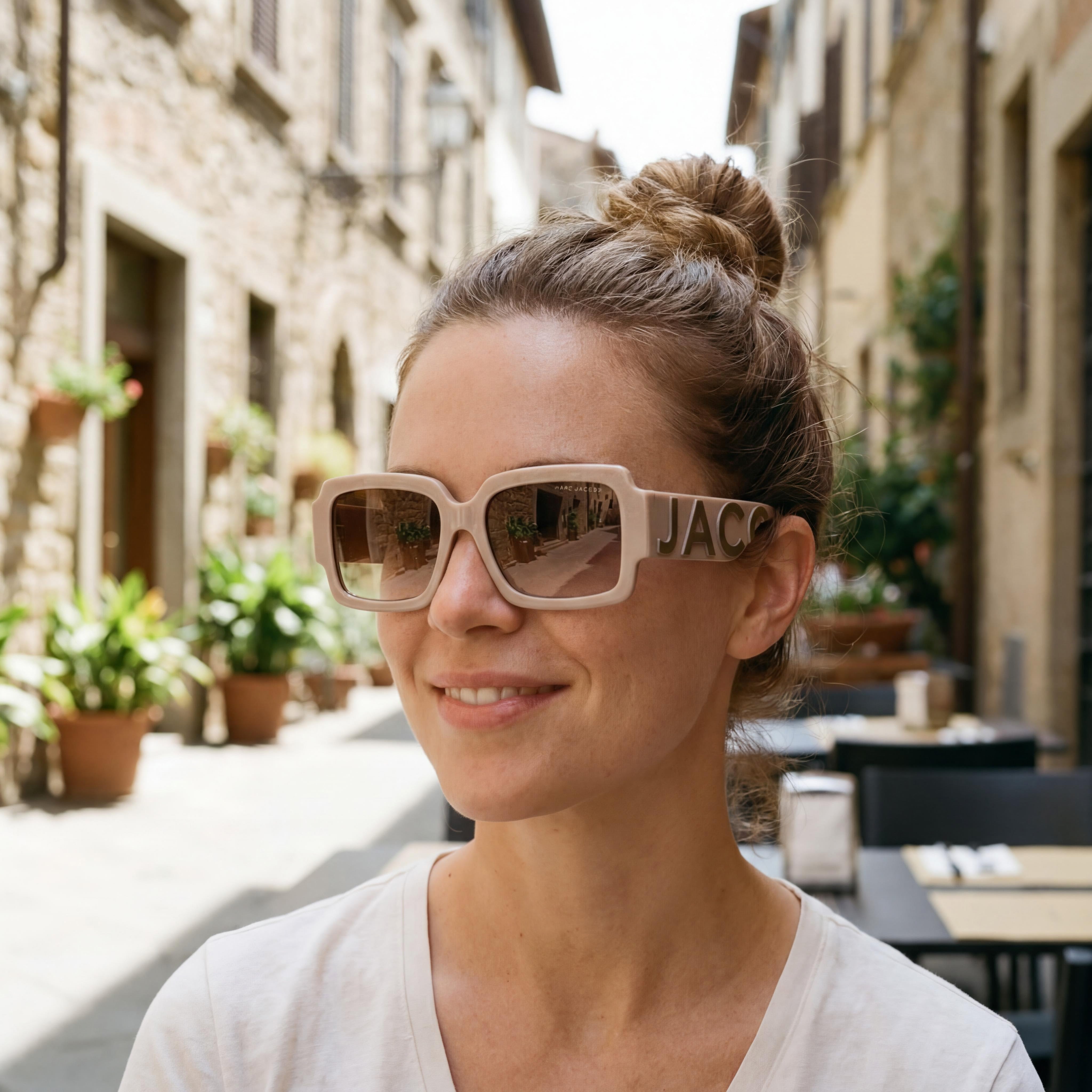 Gafas de sol Marc Jacobs MARC 693/S para mujer, de acetato nude marrón, rectangulares, con protección UV y cristales marrones degradados de 55mm, Photo 6