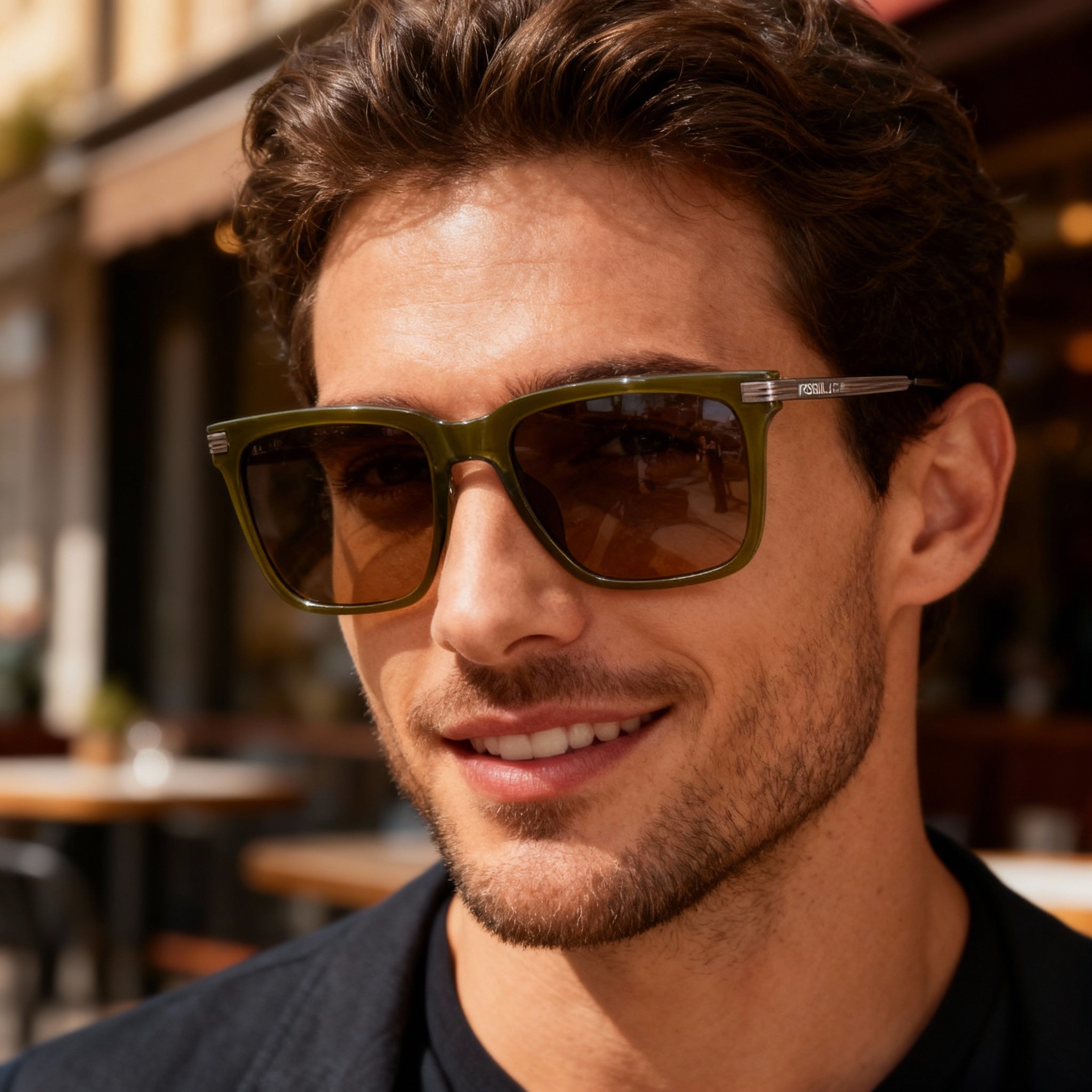 Fossil Fos 3152/G/S Men's Crystal Green Brown Square Cellulose Propionate Non-Polarized Sunglasses 56-20-145, Photo 6