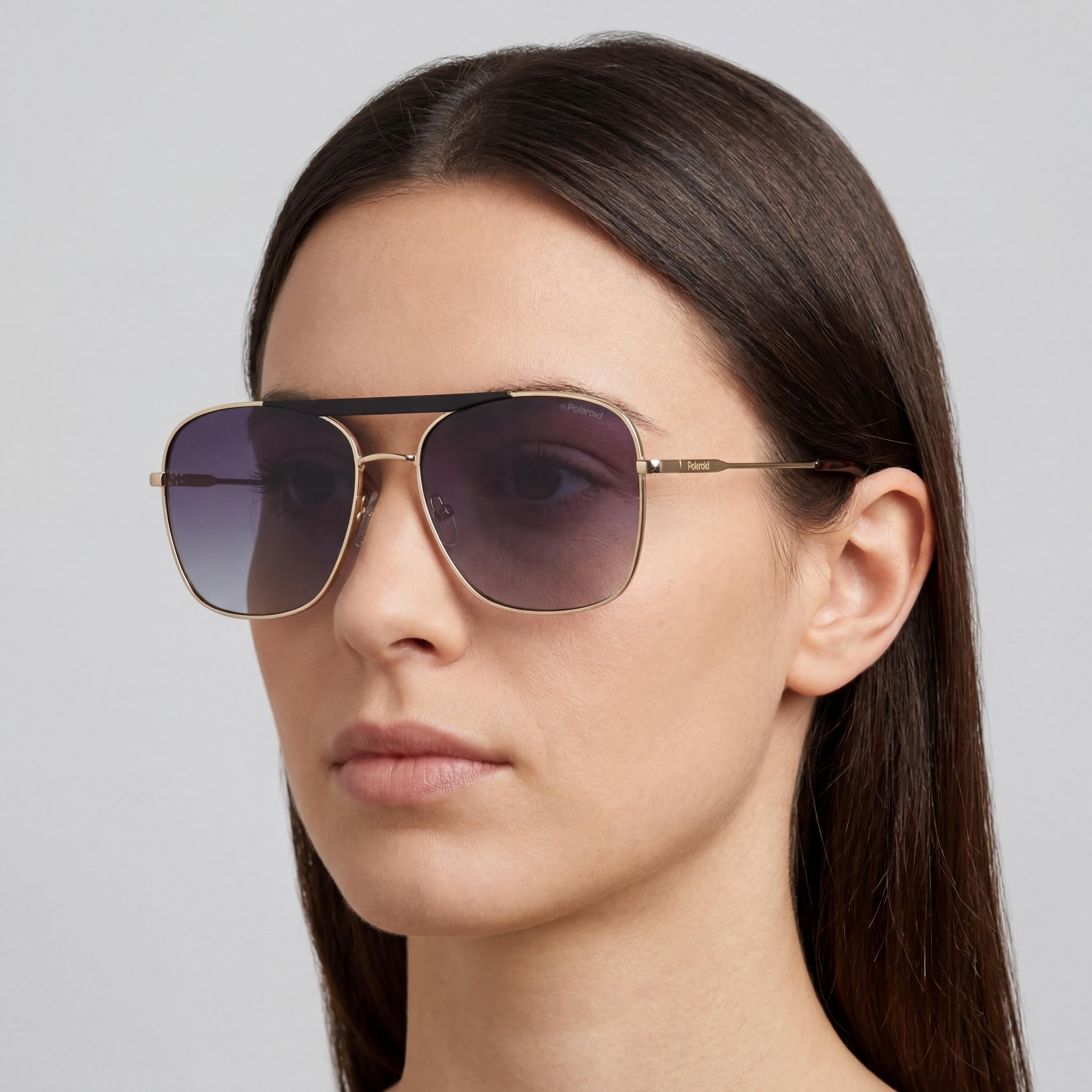 Gafas Polaroid Modern para mujer, de acero inoxidable, mate, negro, dorado y gris, con protección UV 400, talla 59-16-145, Photo 4