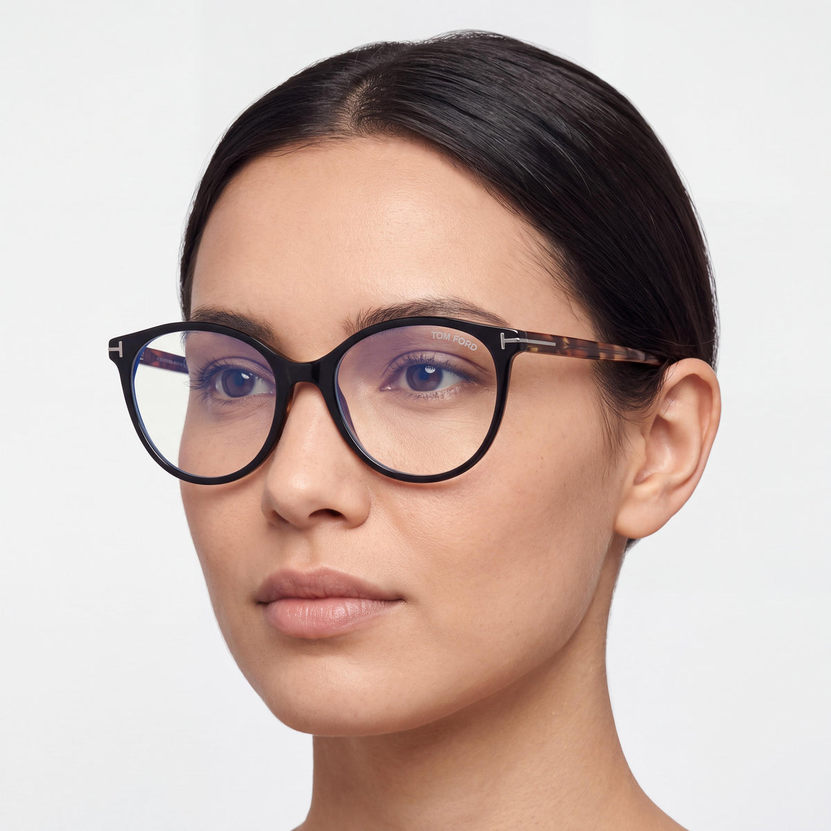 Montura de gafas de plástico con bloqueo de luz azul Tom Ford FT5742-B para mujer, negro bilaminar y habana rosa antiguo, 53mm, Photo 4