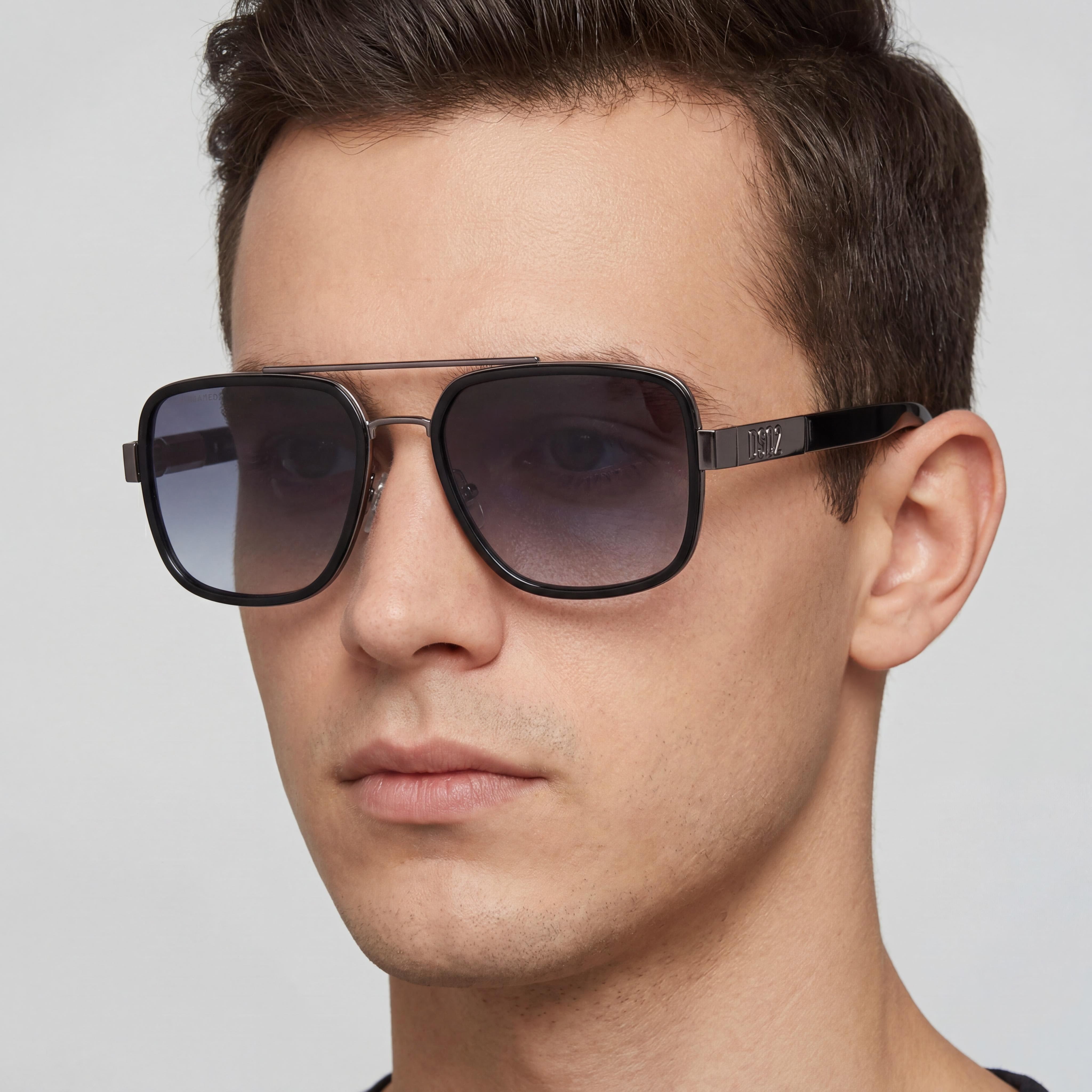 Gafas de sol Dsquared2 D2 0060/s Modern para hombre, cuadradas, de acetato negro rutenio oscuro, con doble puente y protección UV, no polarizadas, 58-19-140, Photo 4