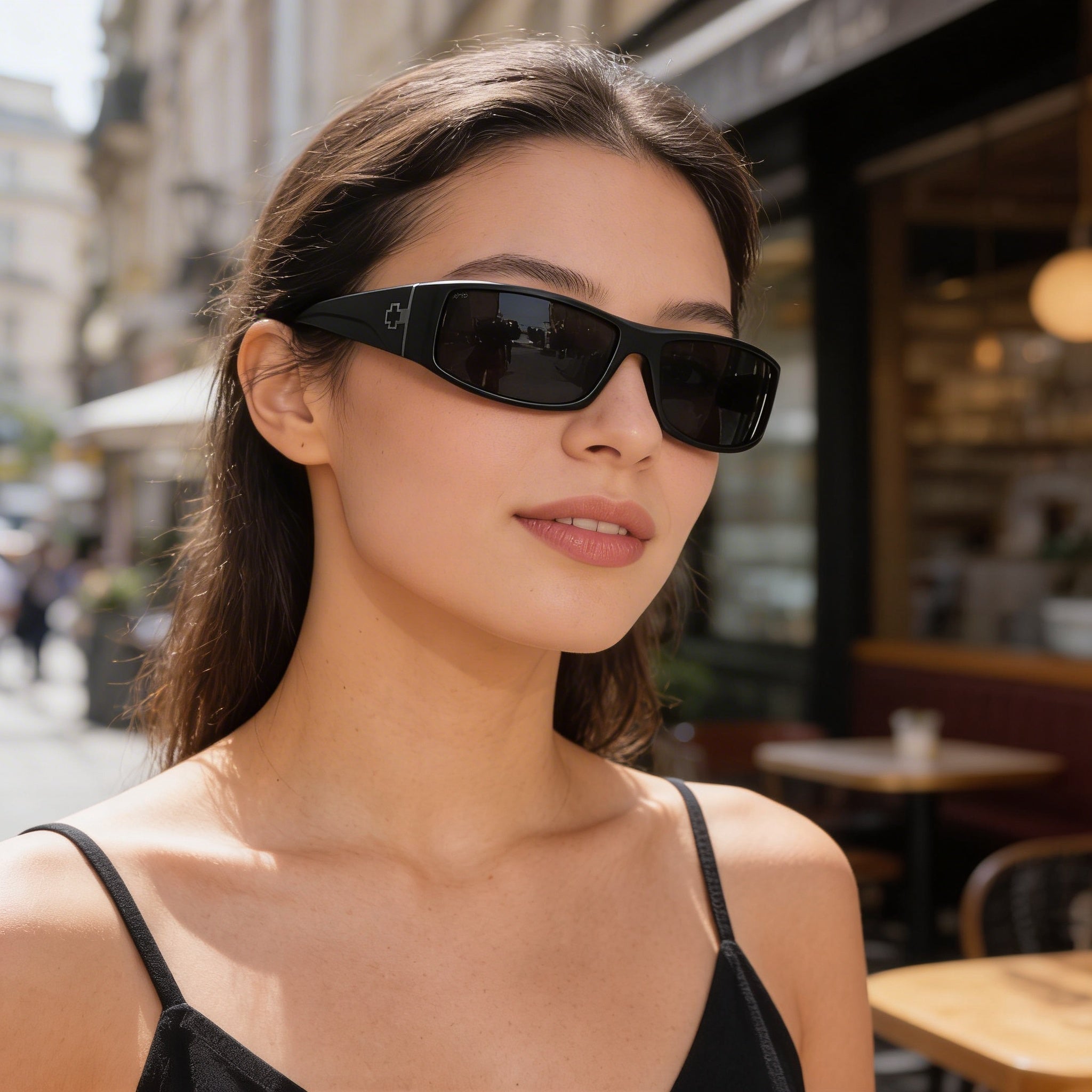 Spy Cooper XL Rectangular Wrap Unisex X-Large Soft Matte Black Plastic Sunglasses, Black Mirror Polarized UV Lenses, Photo 6