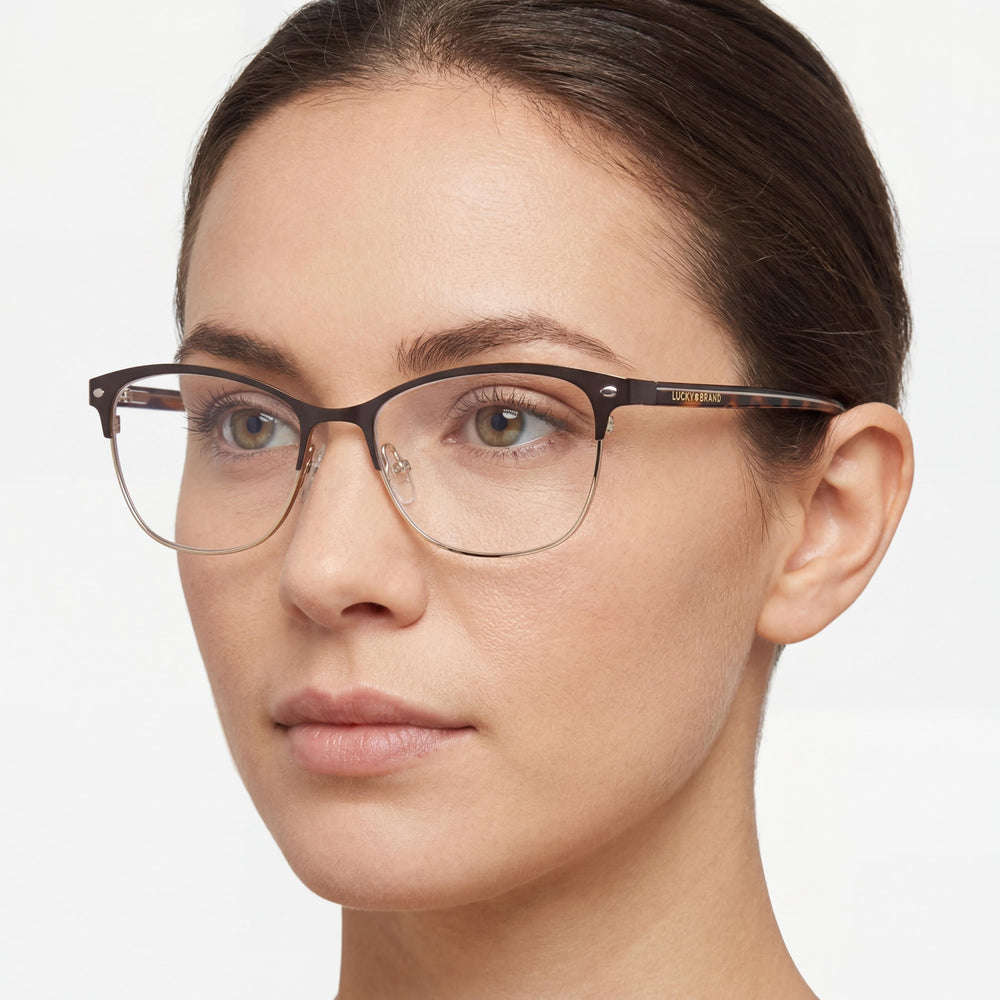 Lucky Brand D120 Women's Metal Full Rim Cat-Eye Eyeglasses Black Havana White 53mm
