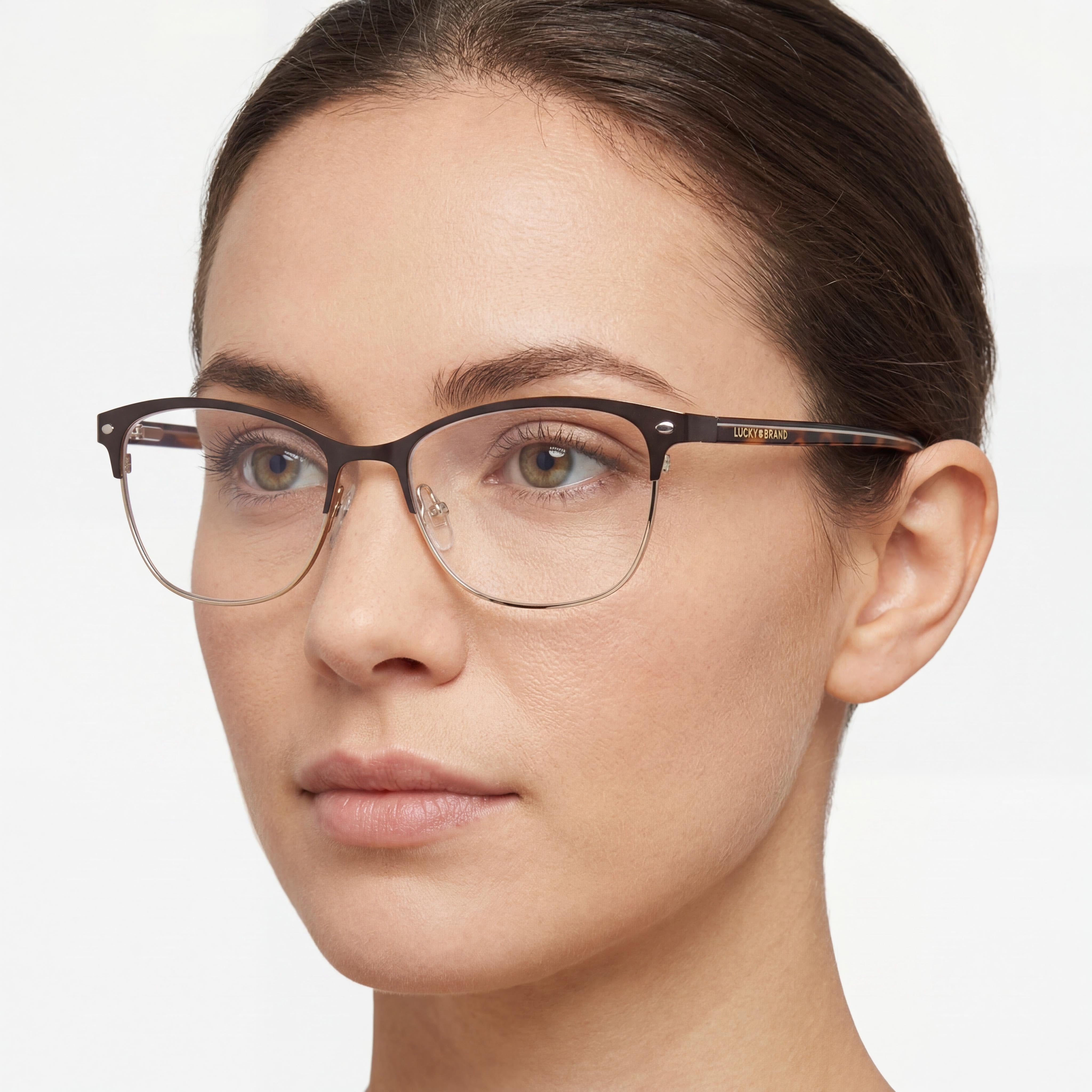 Lucky Brand D120 Women's Metal Full Rim Cat-Eye Eyeglasses Black Havana White 53mm, Photo 3